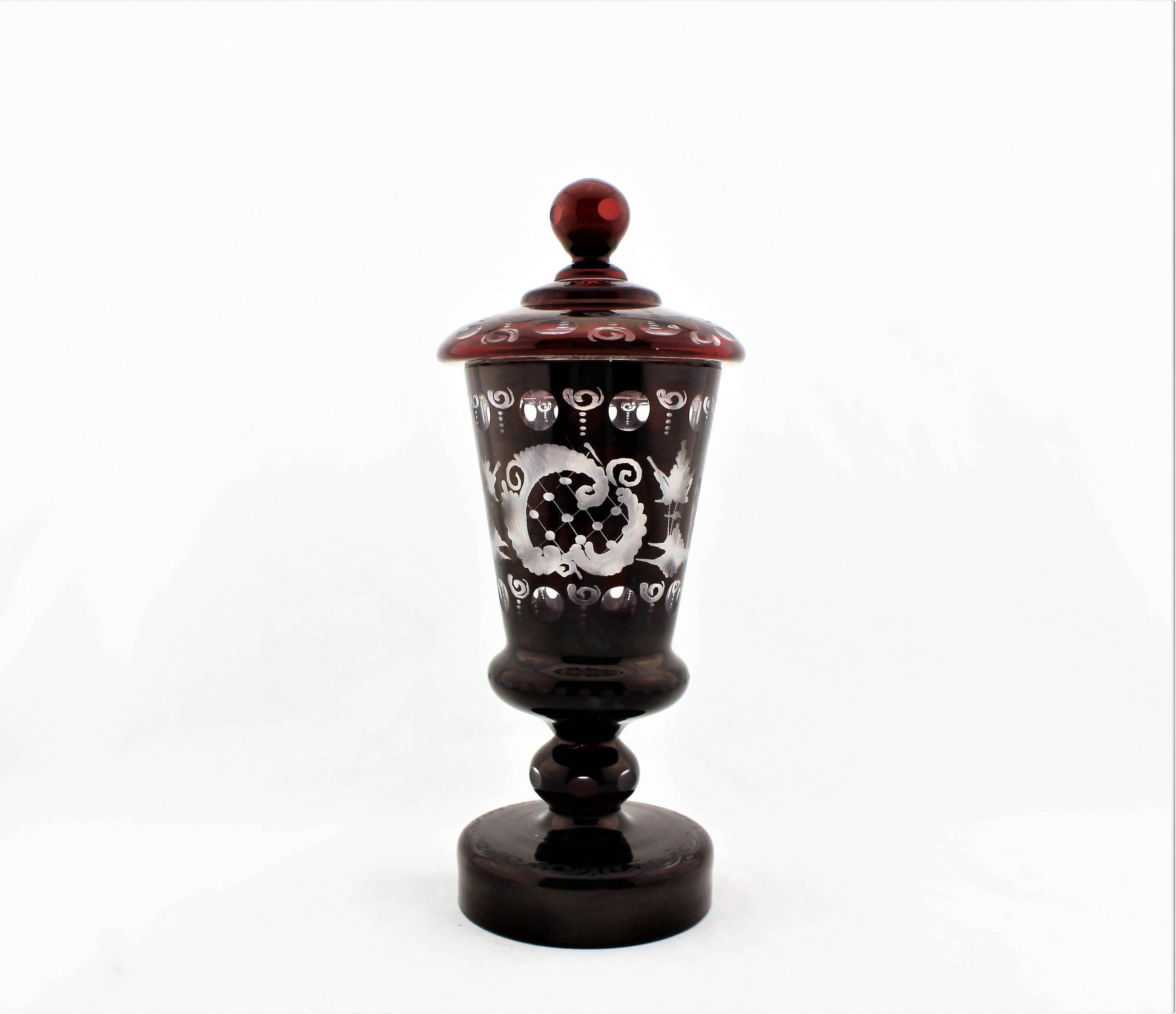 Antique Bohemian Ruby Glass Lidded Urn