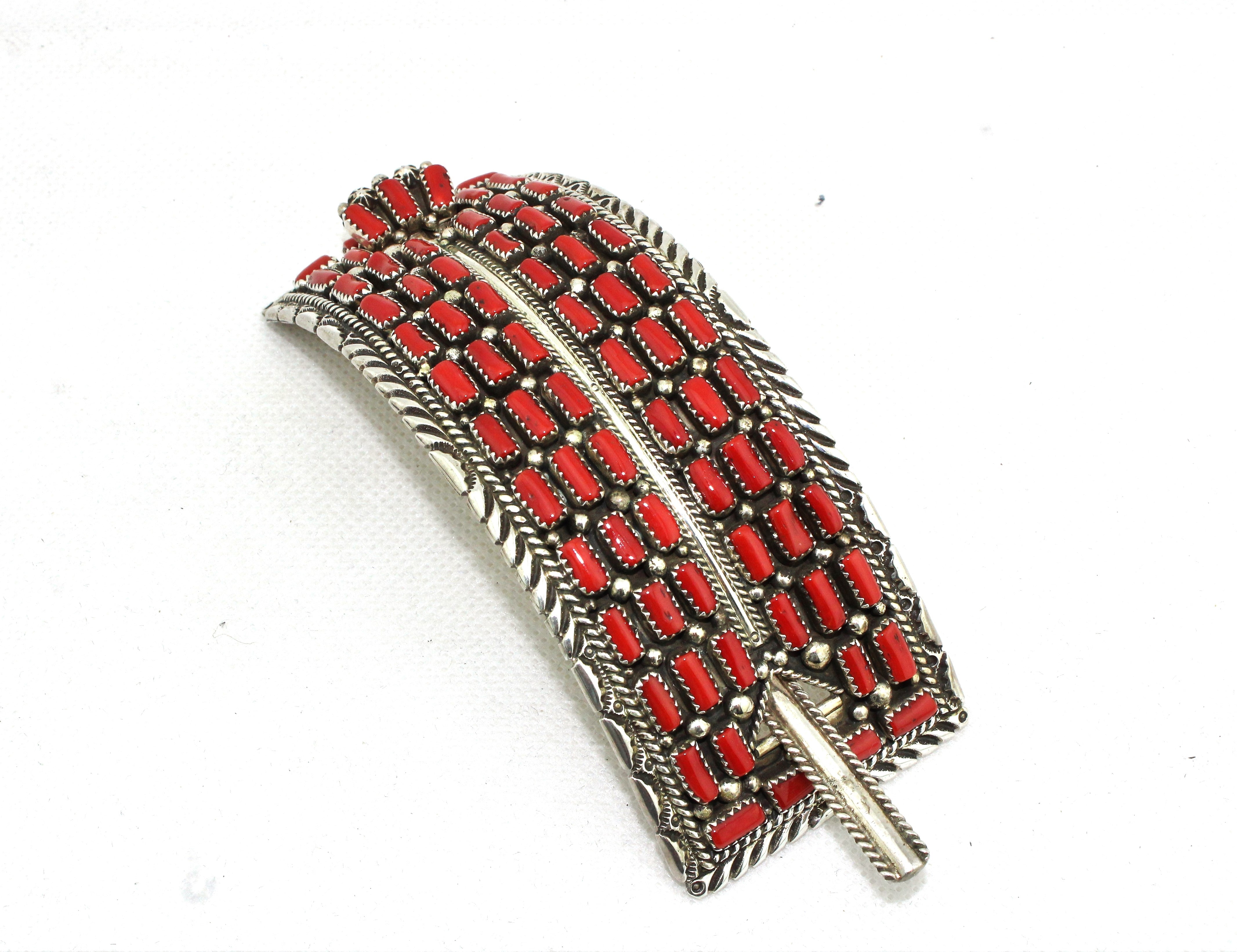 Red Coral Sterling Hair Barette