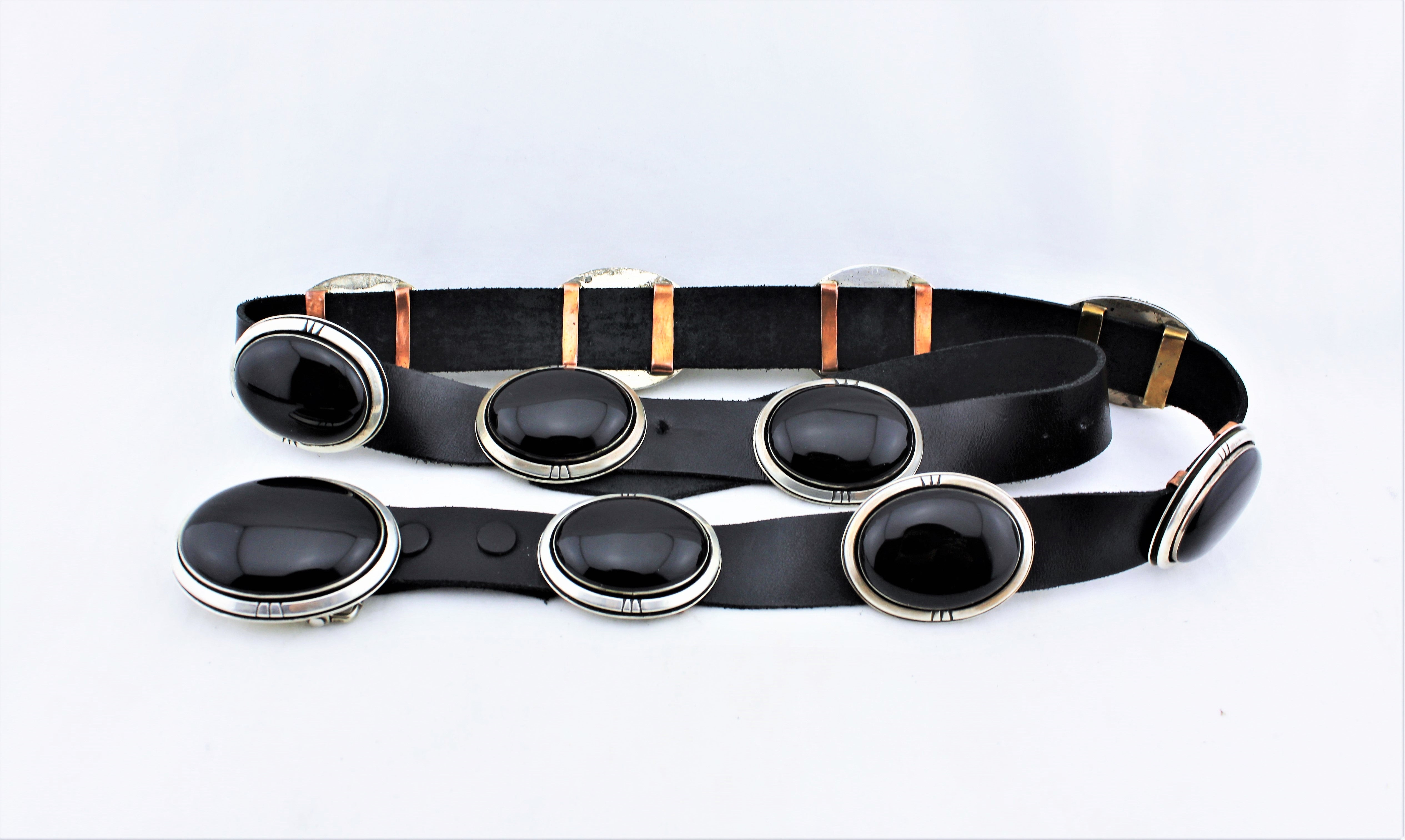 Navajo Sterling Silver and Onyx Concho Belt