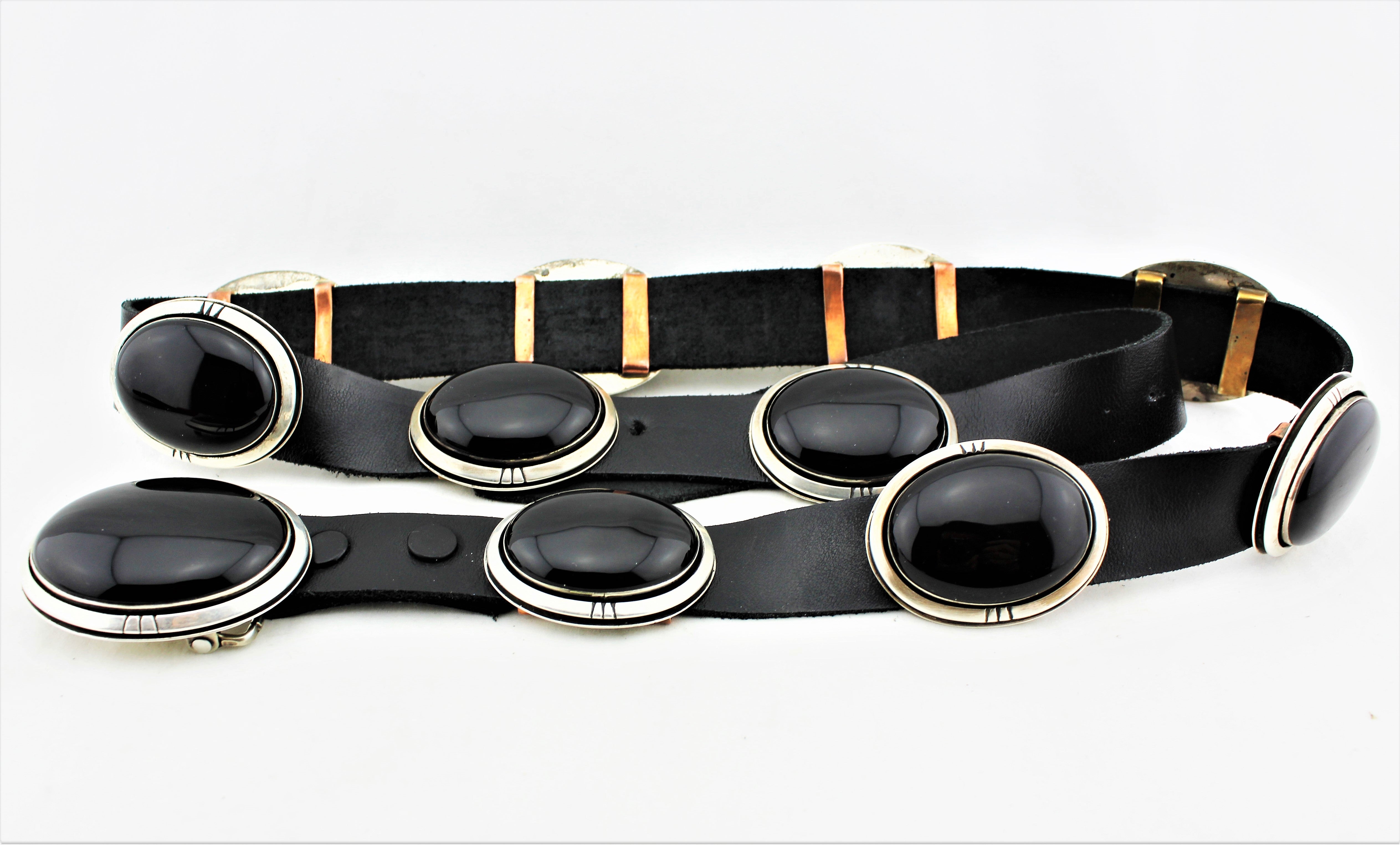 Navajo Sterling Silver and Onyx Concho Belt