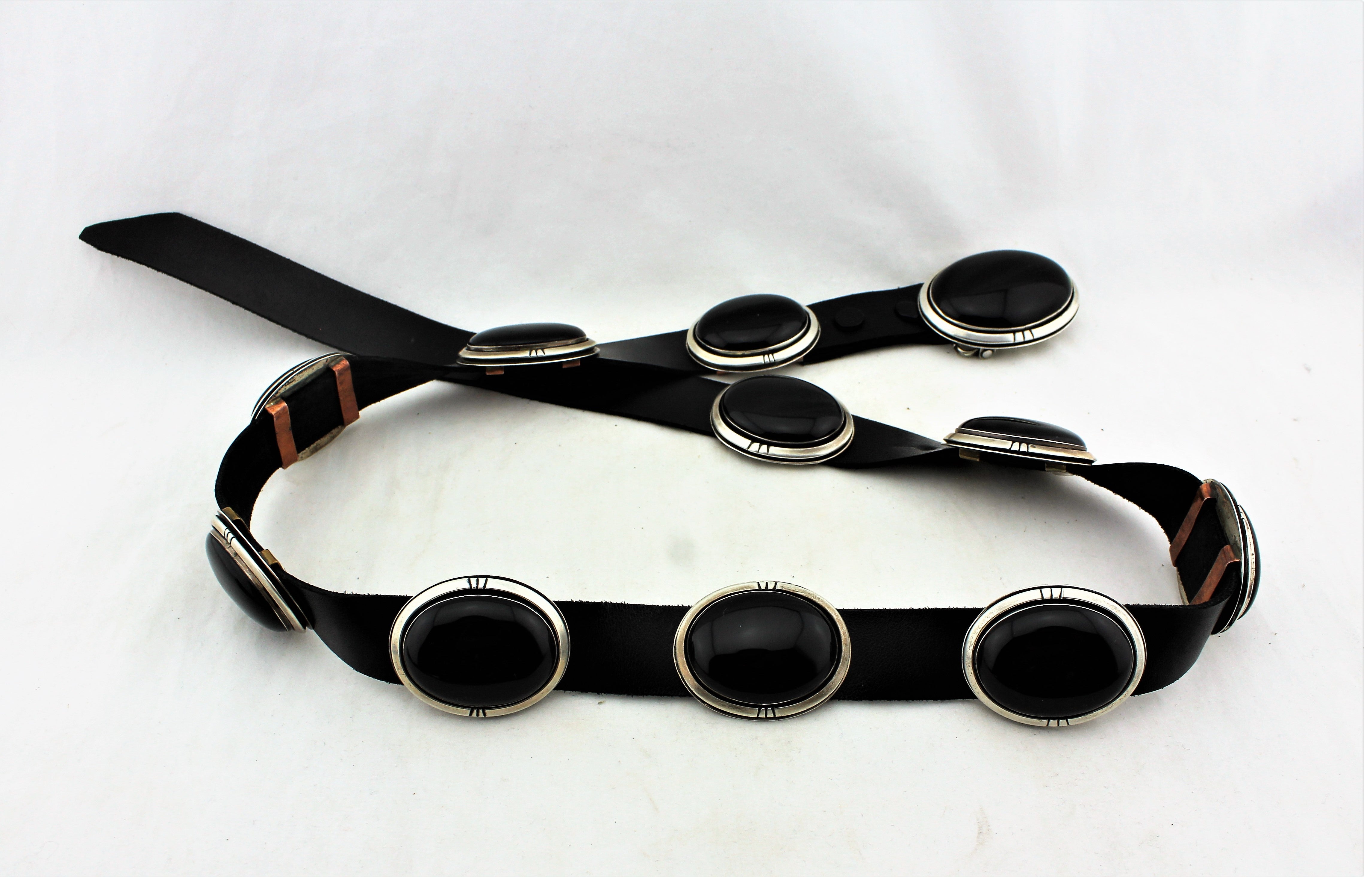 Navajo Sterling Silver and Onyx Concho Belt