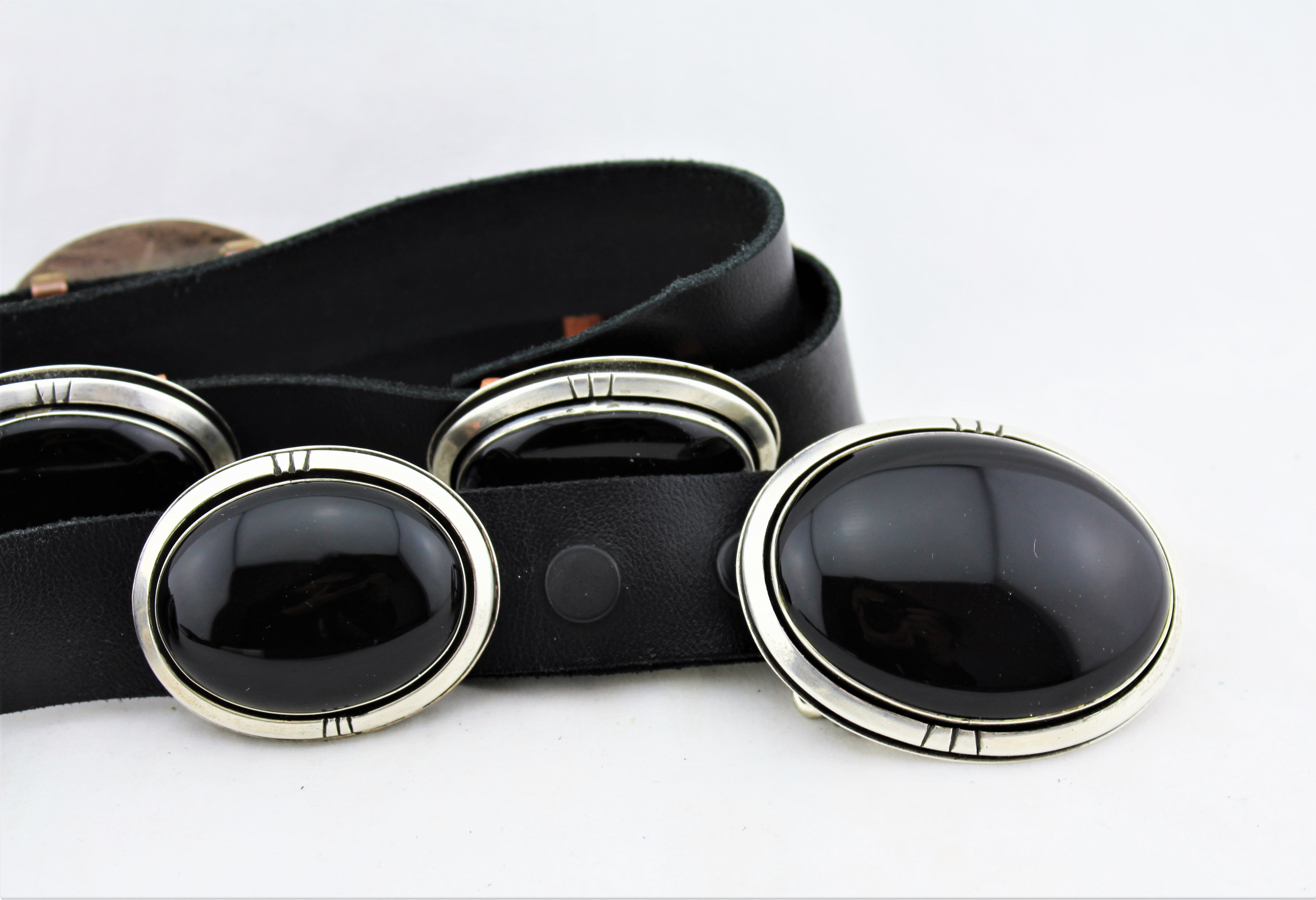 Navajo Sterling Silver and Onyx Concho Belt