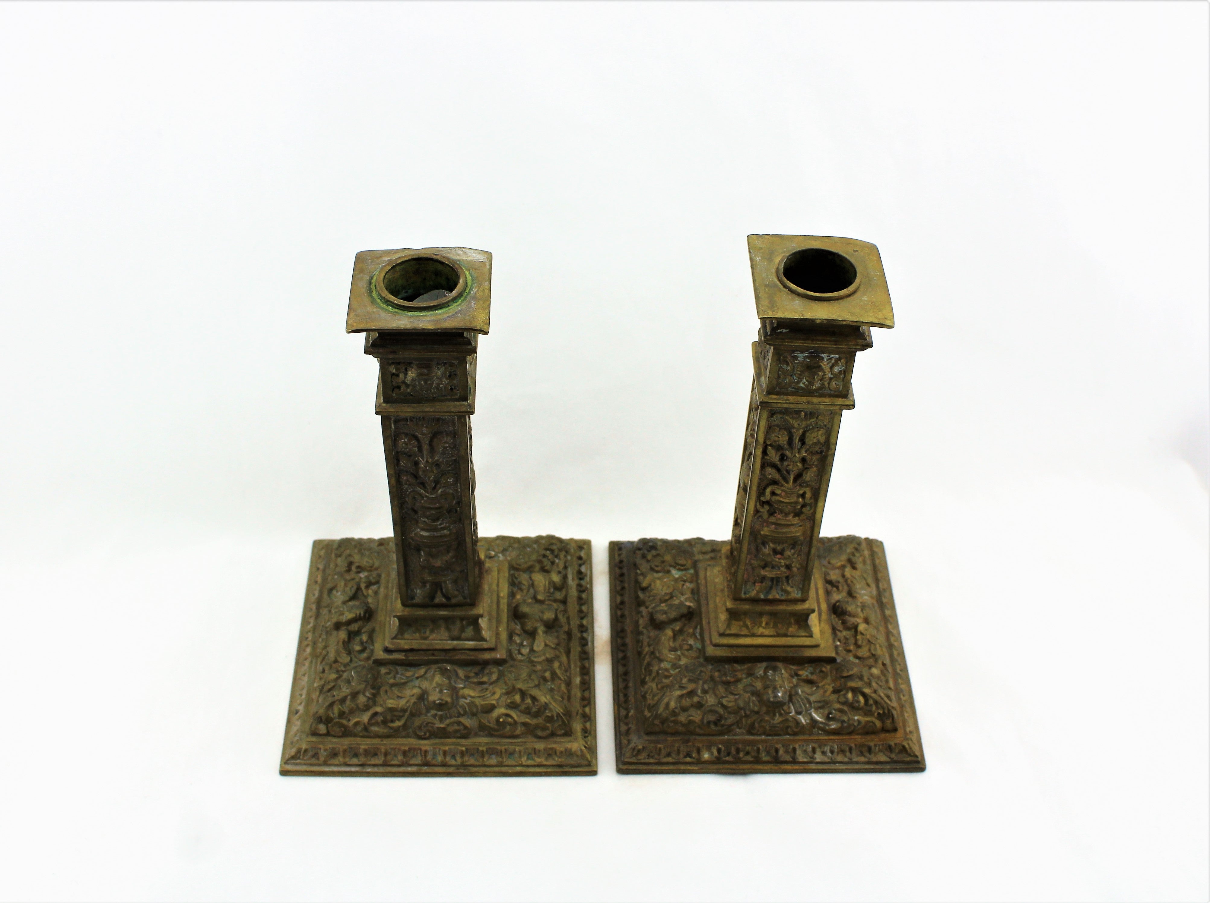 Ornate Cherub Brass Candlesticks