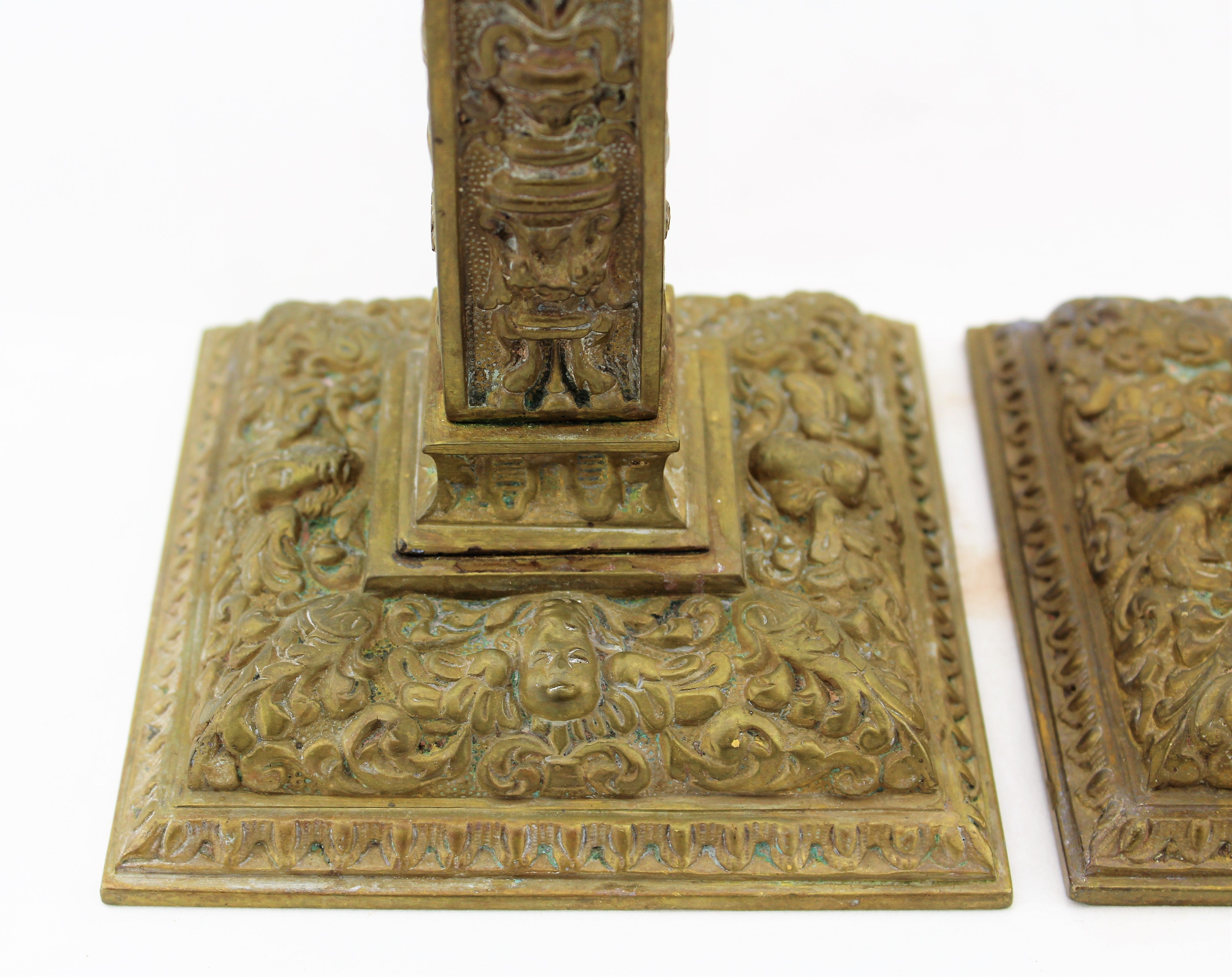 Ornate Cherub Brass Candlesticks