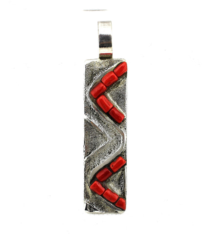 Tufa Cast Sterling Silver and Coral Pendant