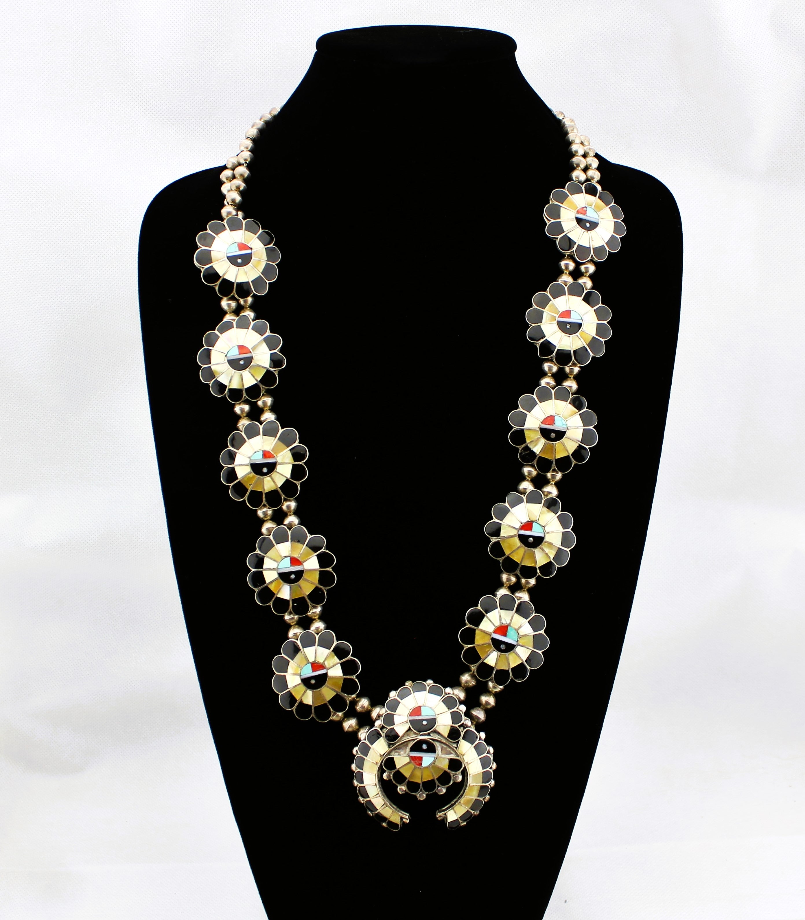 Vintage Zuni Sunface Squash Blossom Necklace