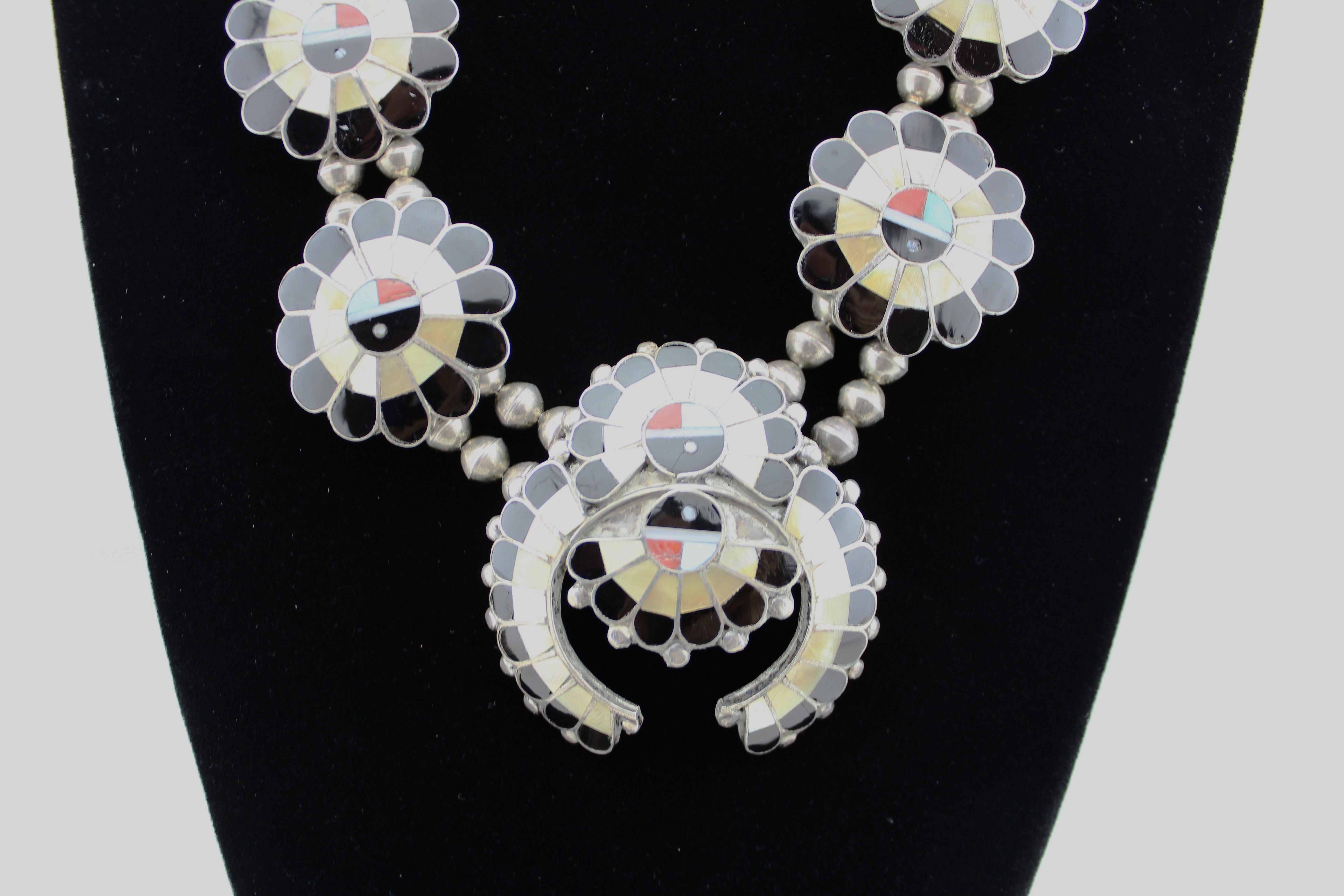 Vintage Zuni Sunface Squash Blossom Necklace