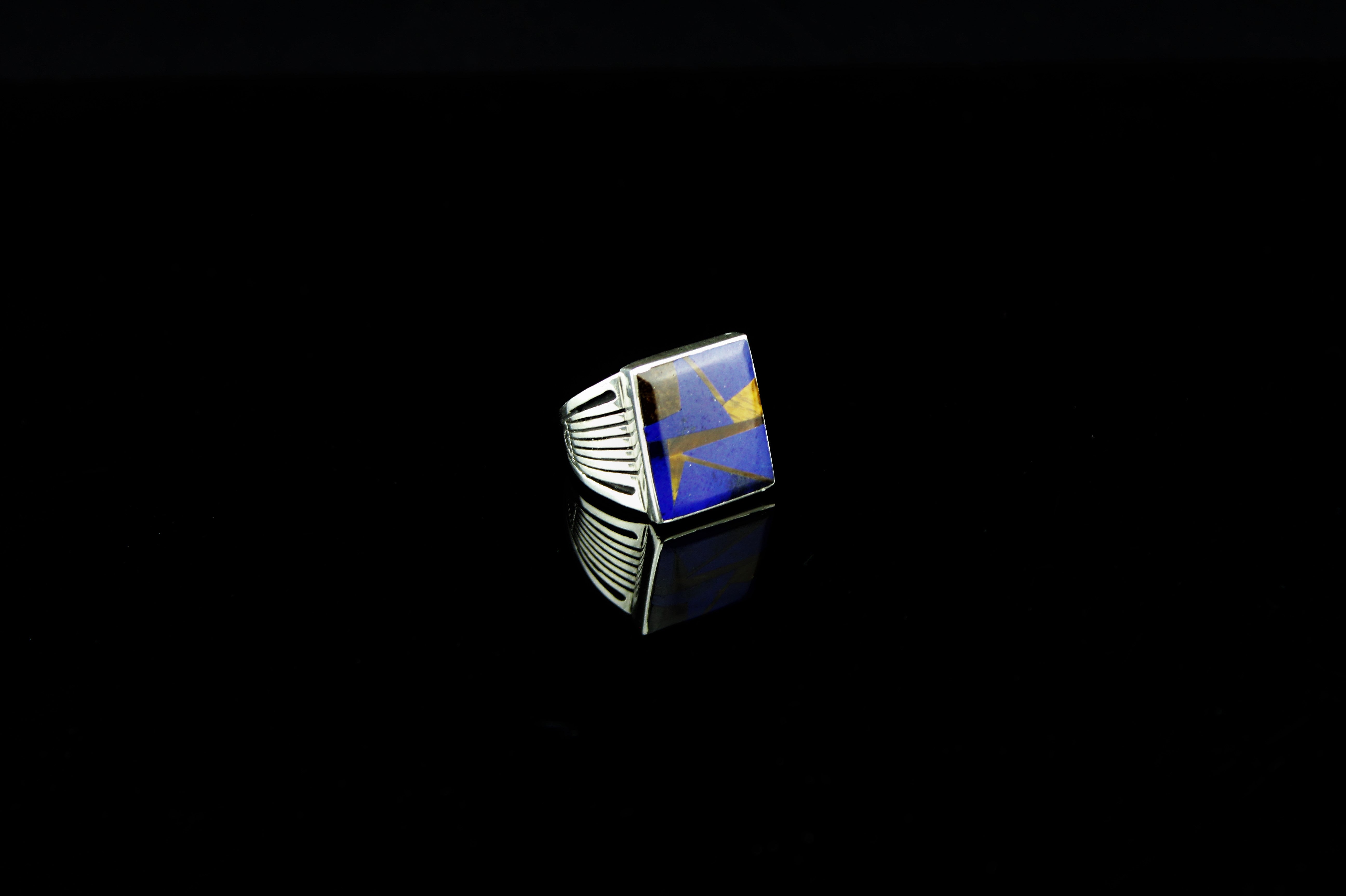 Abraham Begay Man's Sterling Lapis Ring