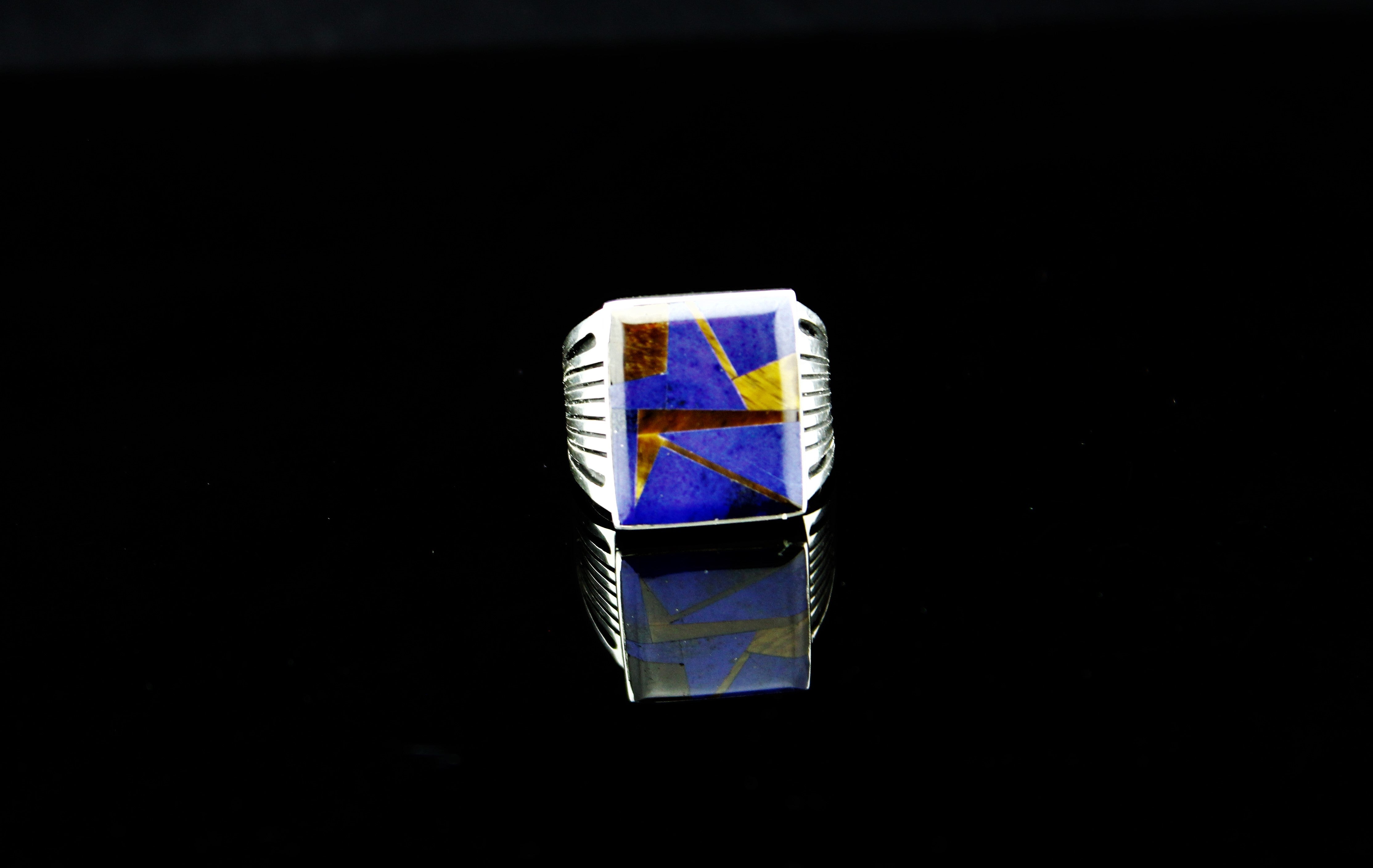 Abraham Begay Man's Sterling Lapis Ring