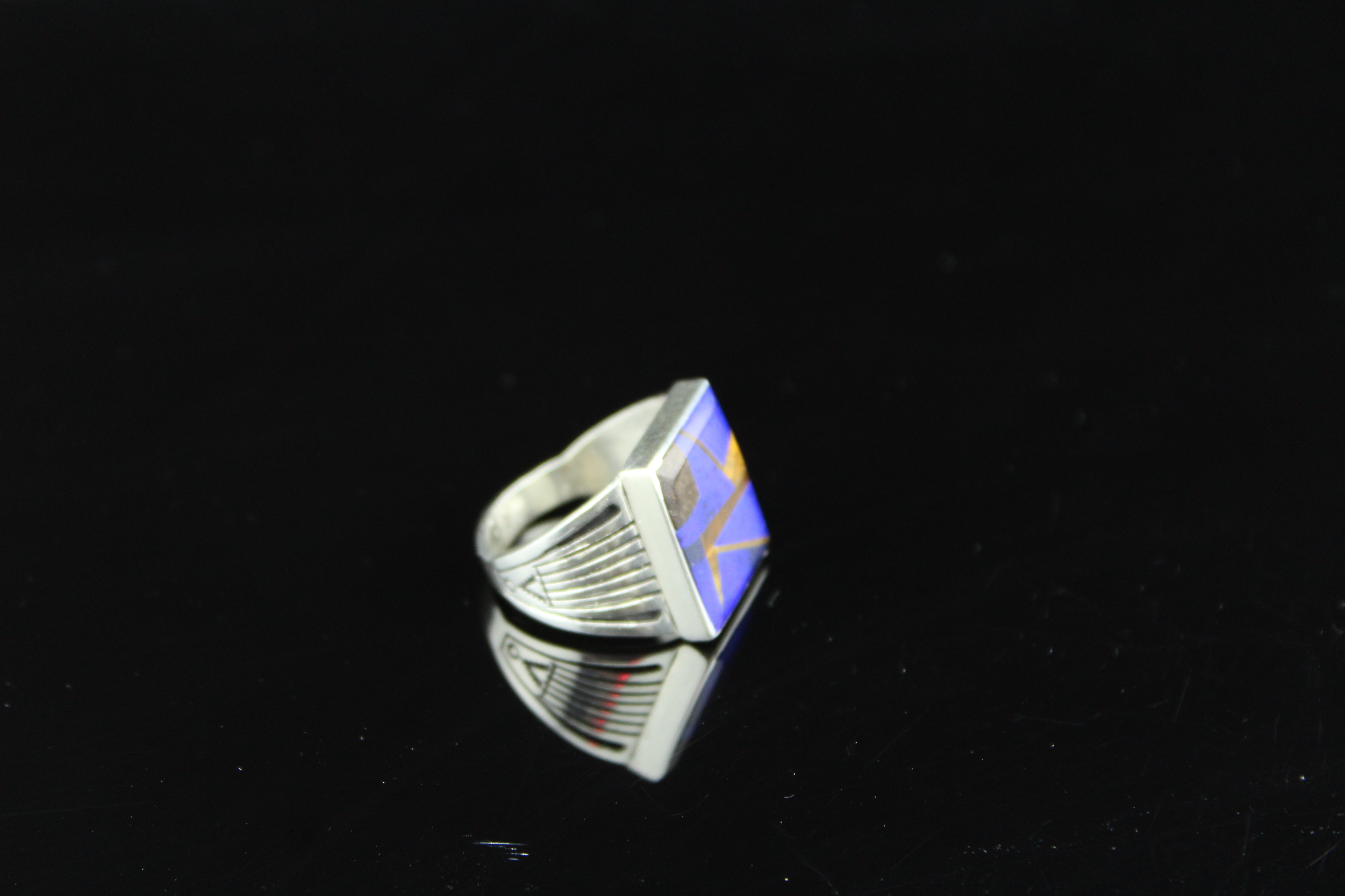 Abraham Begay Man's Sterling Lapis Ring