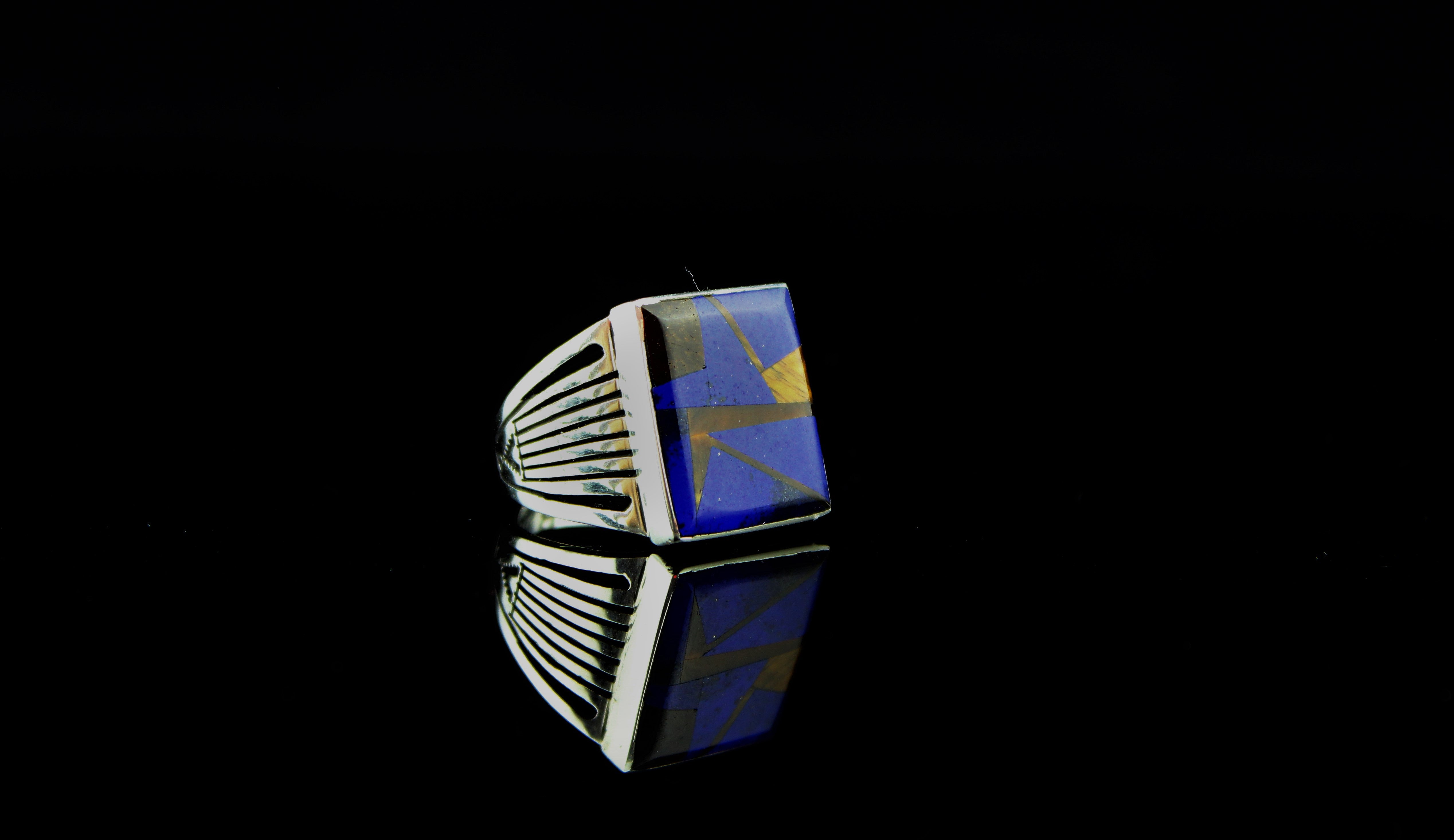 Abraham Begay Man's Sterling Lapis Ring