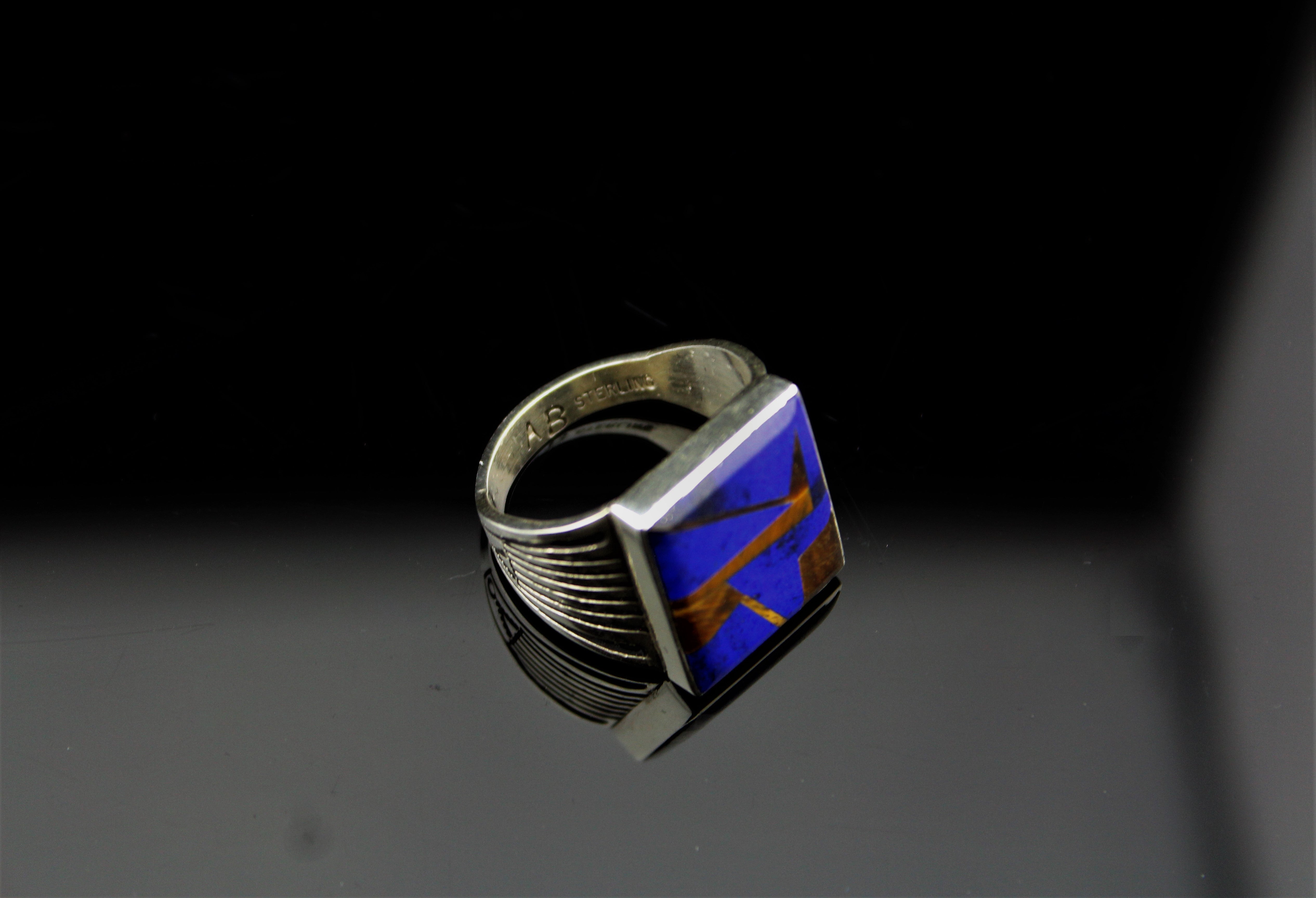 Abraham Begay Man's Sterling Lapis Ring