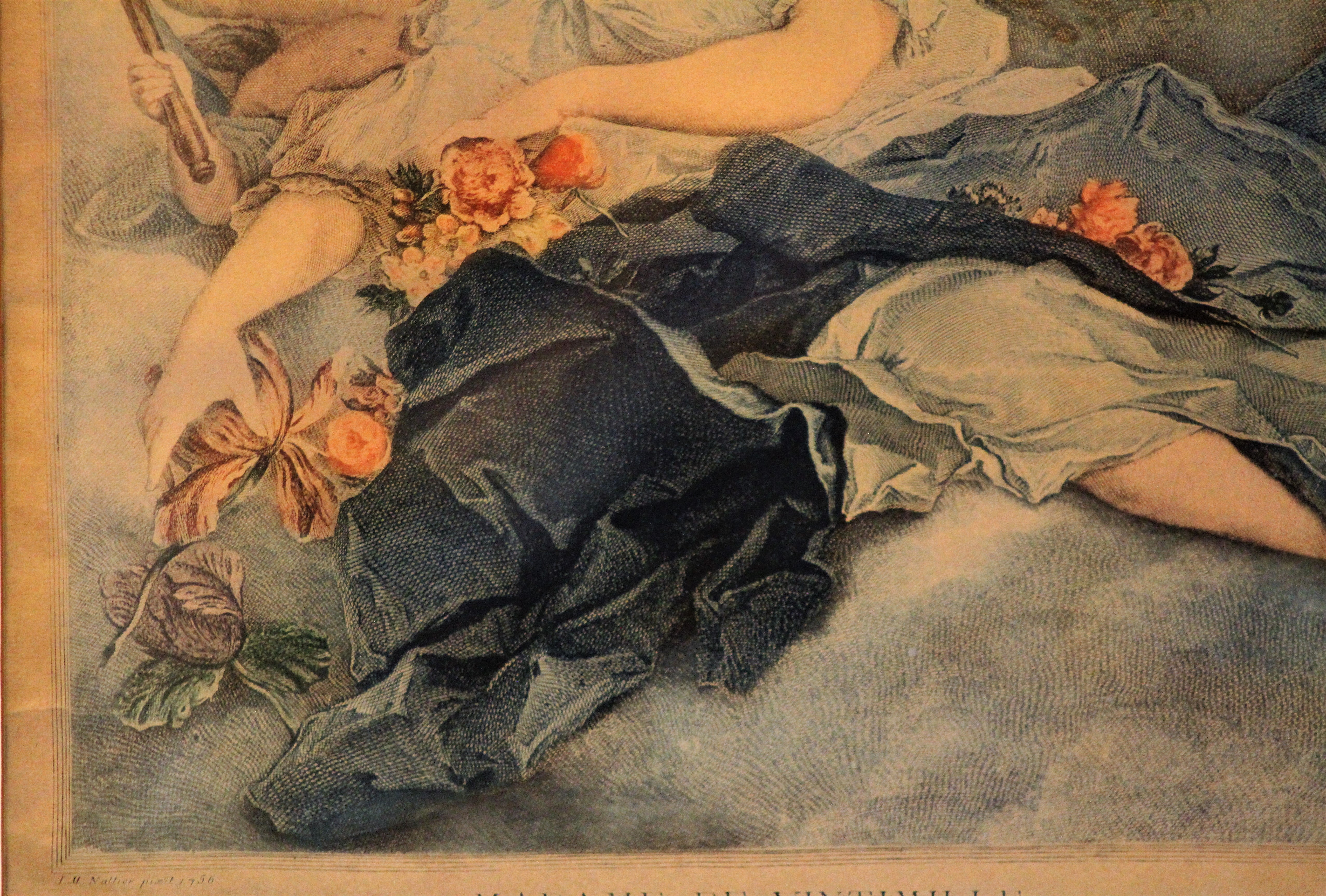 1756 Hand-Colored French Copper Engraving of Mme. Vintimille