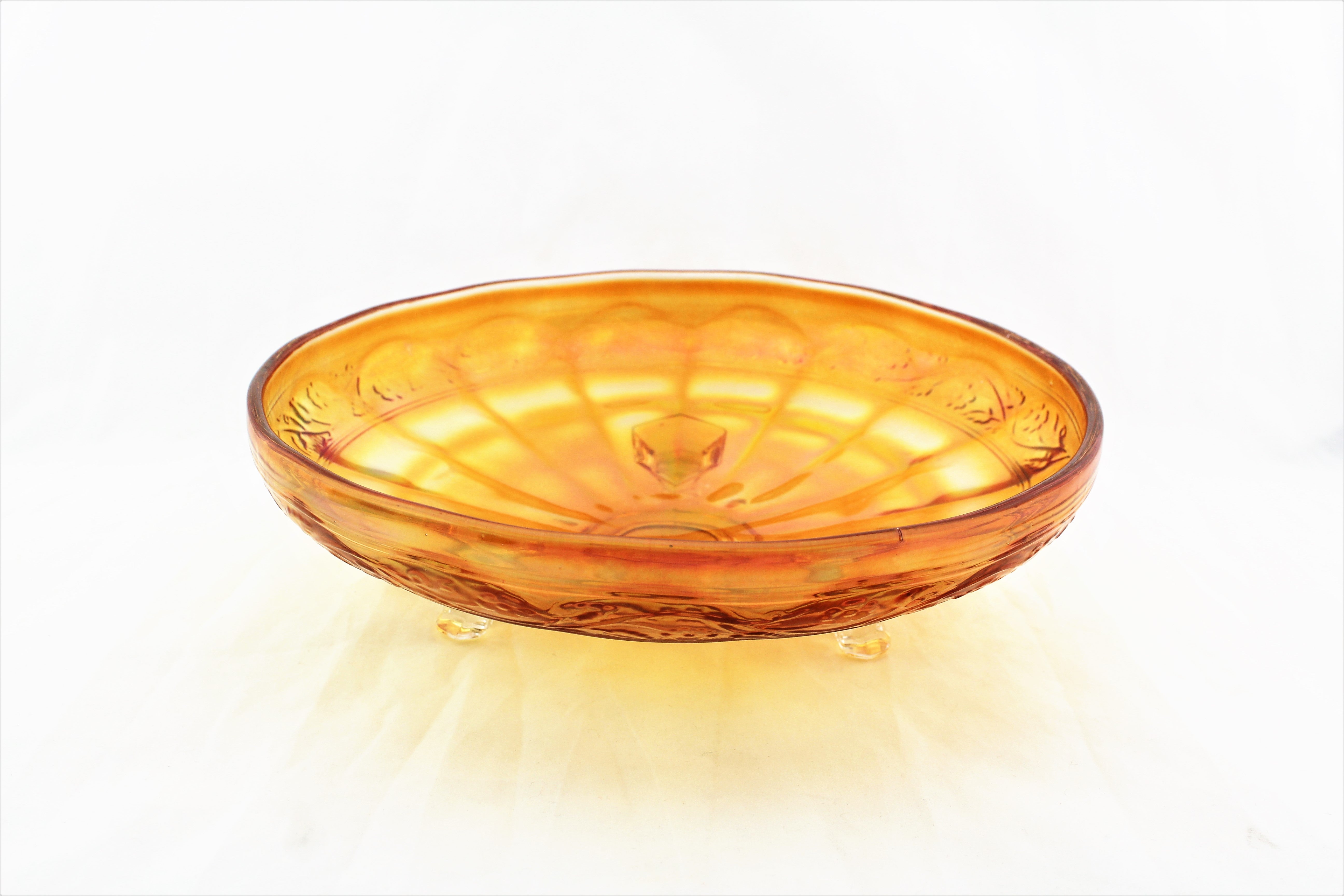 Carnival Glass Footed Shallow Bowl