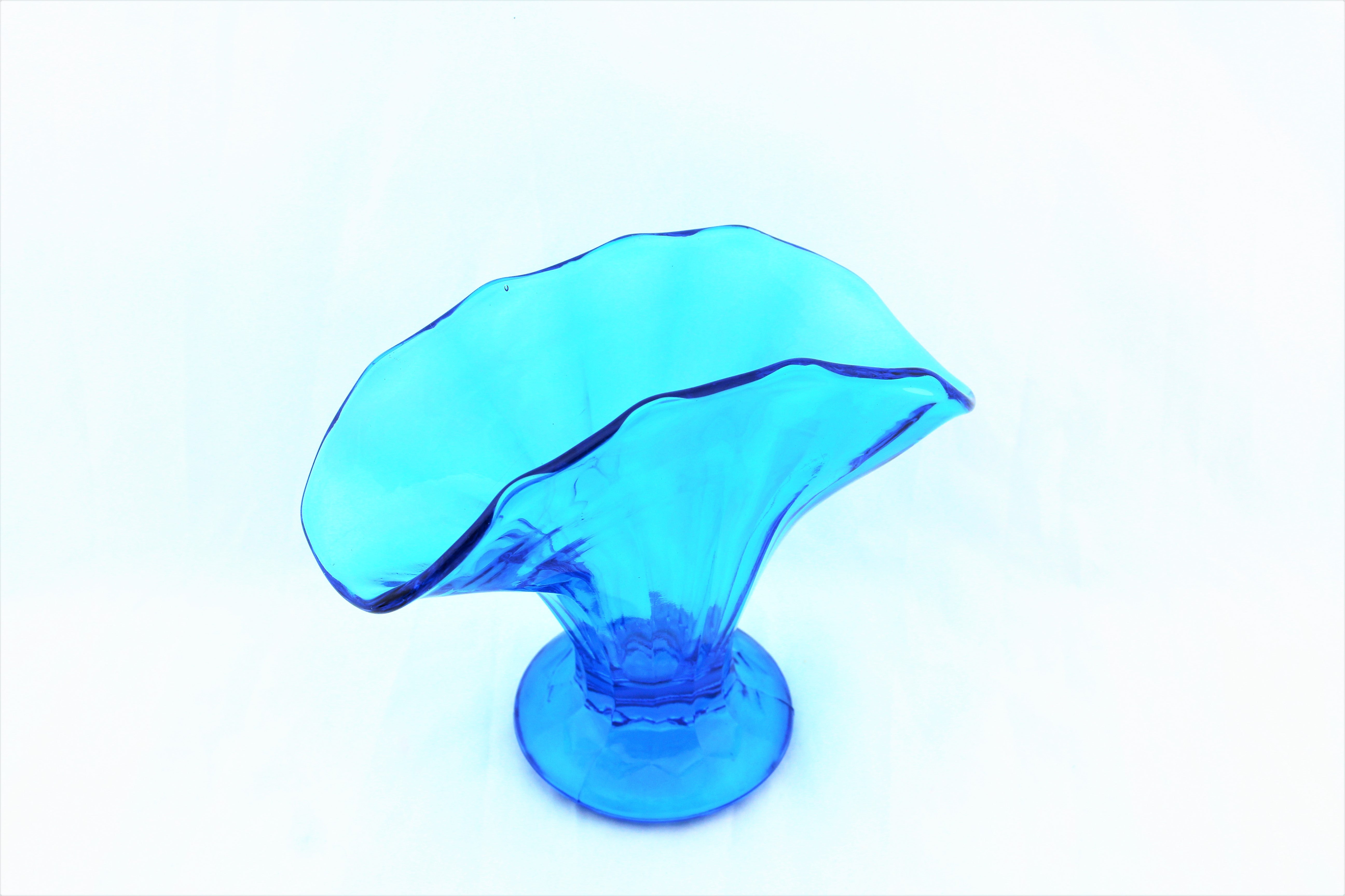 Vintage Ice Blue Fan Shaped Vase
