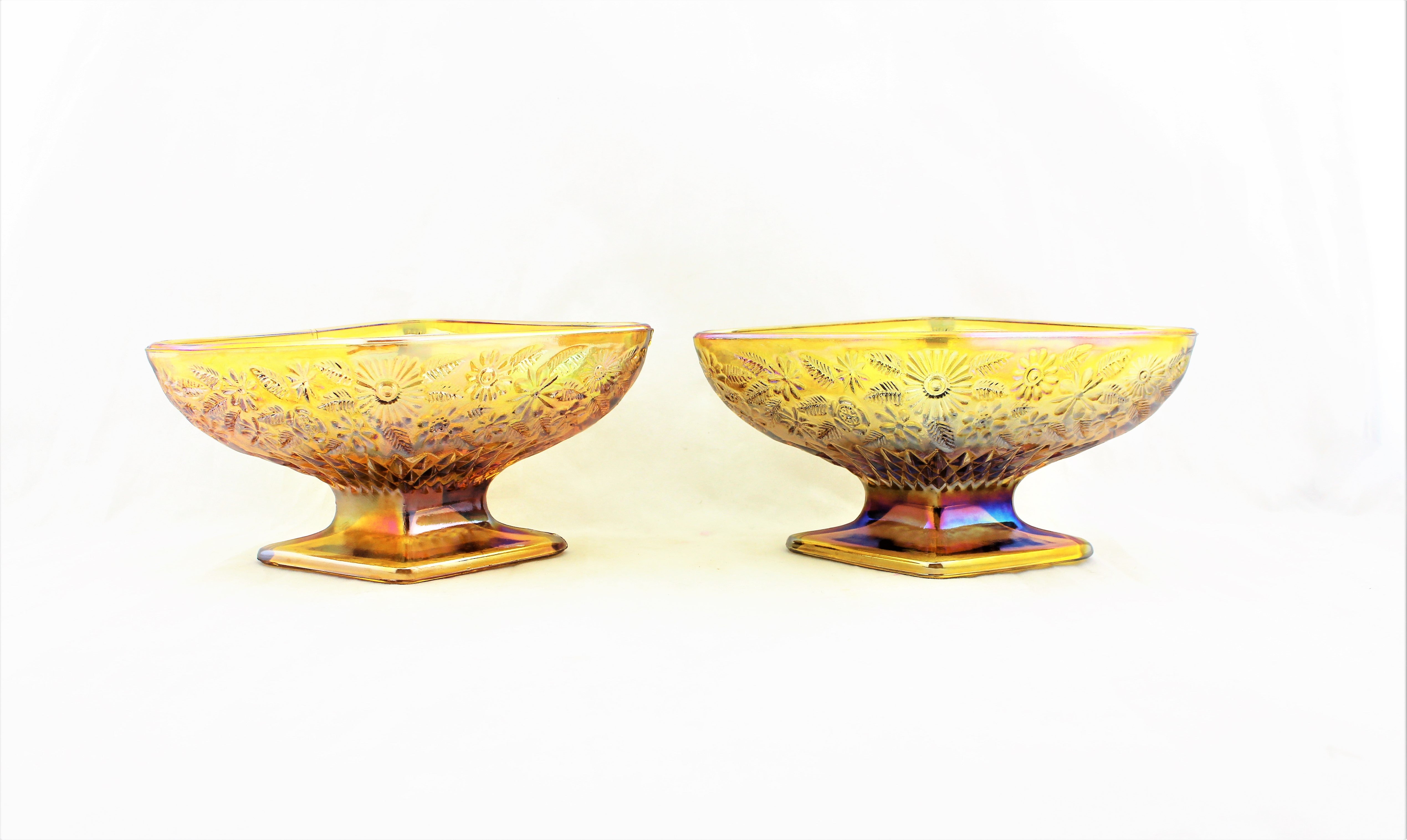 1940s Indiana Glass Ruby Gold Diamond Shaped Bowl