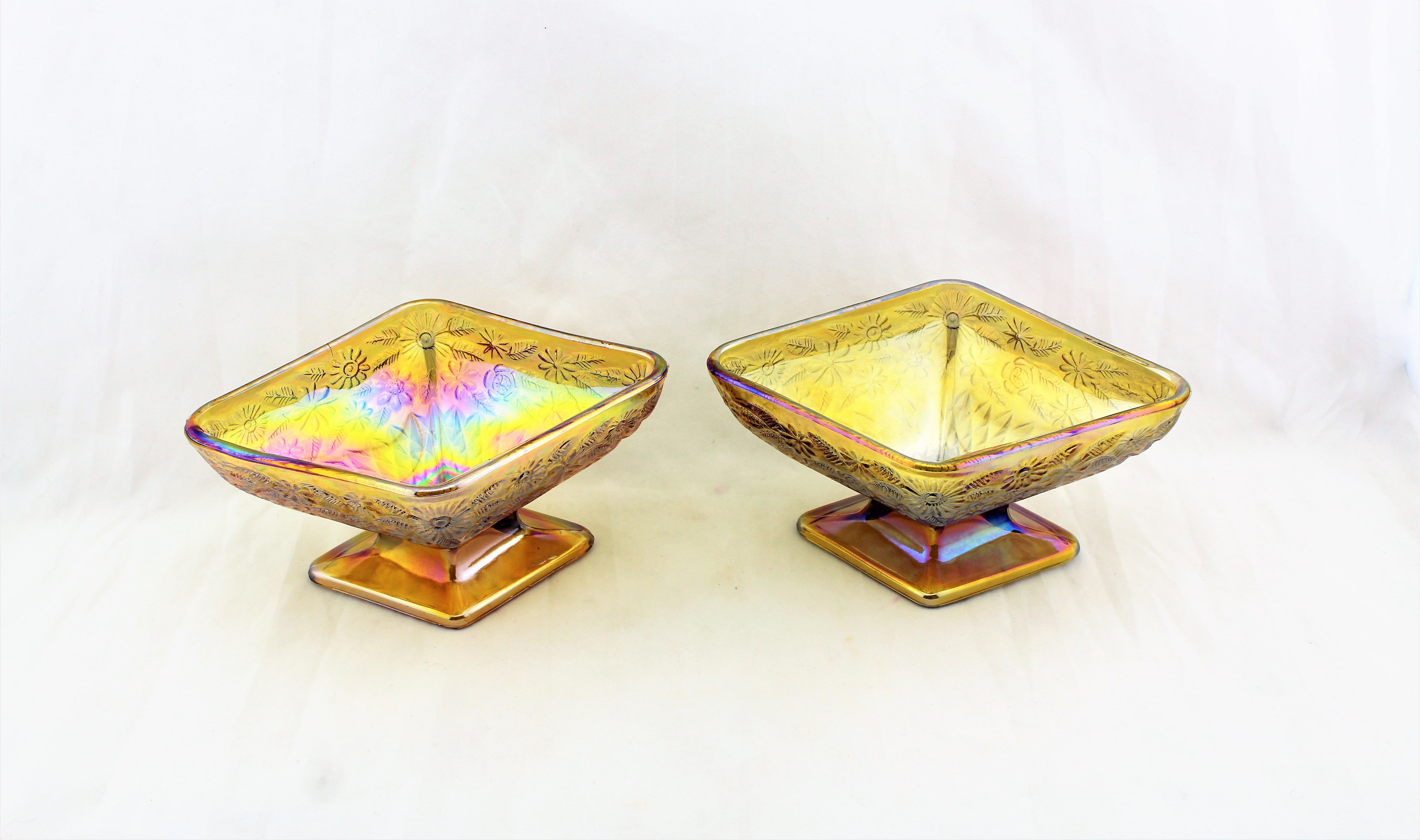 1940s Indiana Glass Ruby Gold Diamond Shaped Bowl