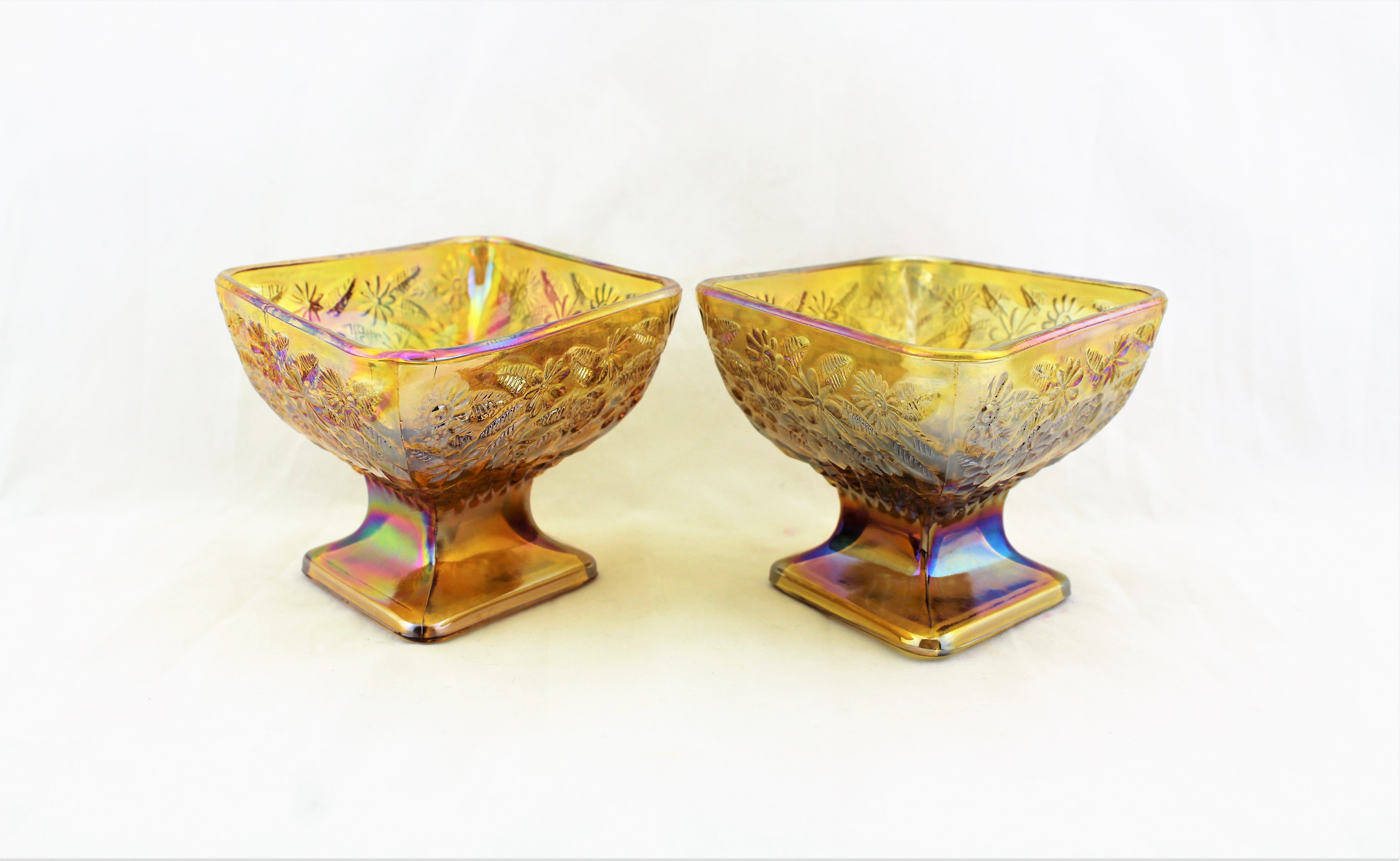 1940s Indiana Glass Ruby Gold Diamond Shaped Bowl