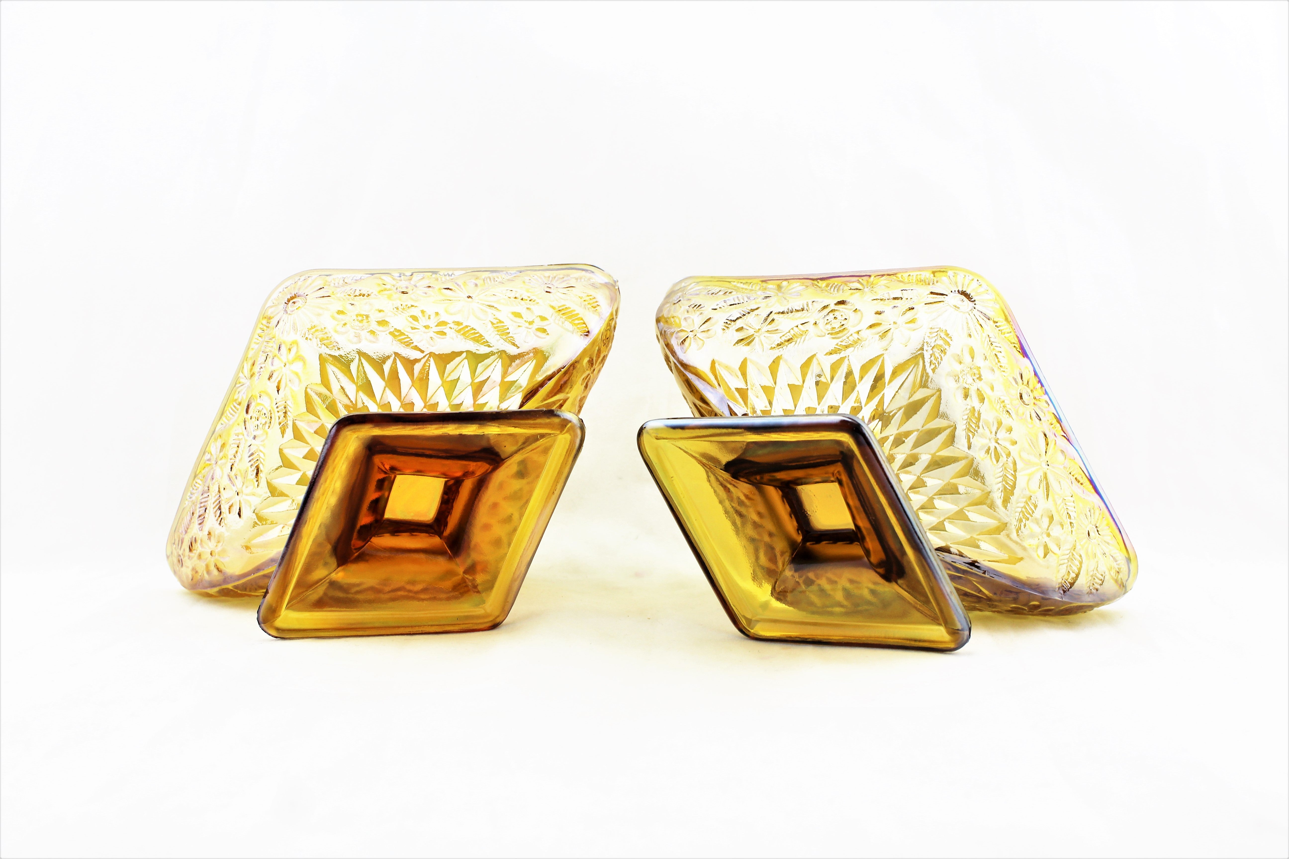 1940s Indiana Glass Ruby Gold Diamond Shaped Bowl