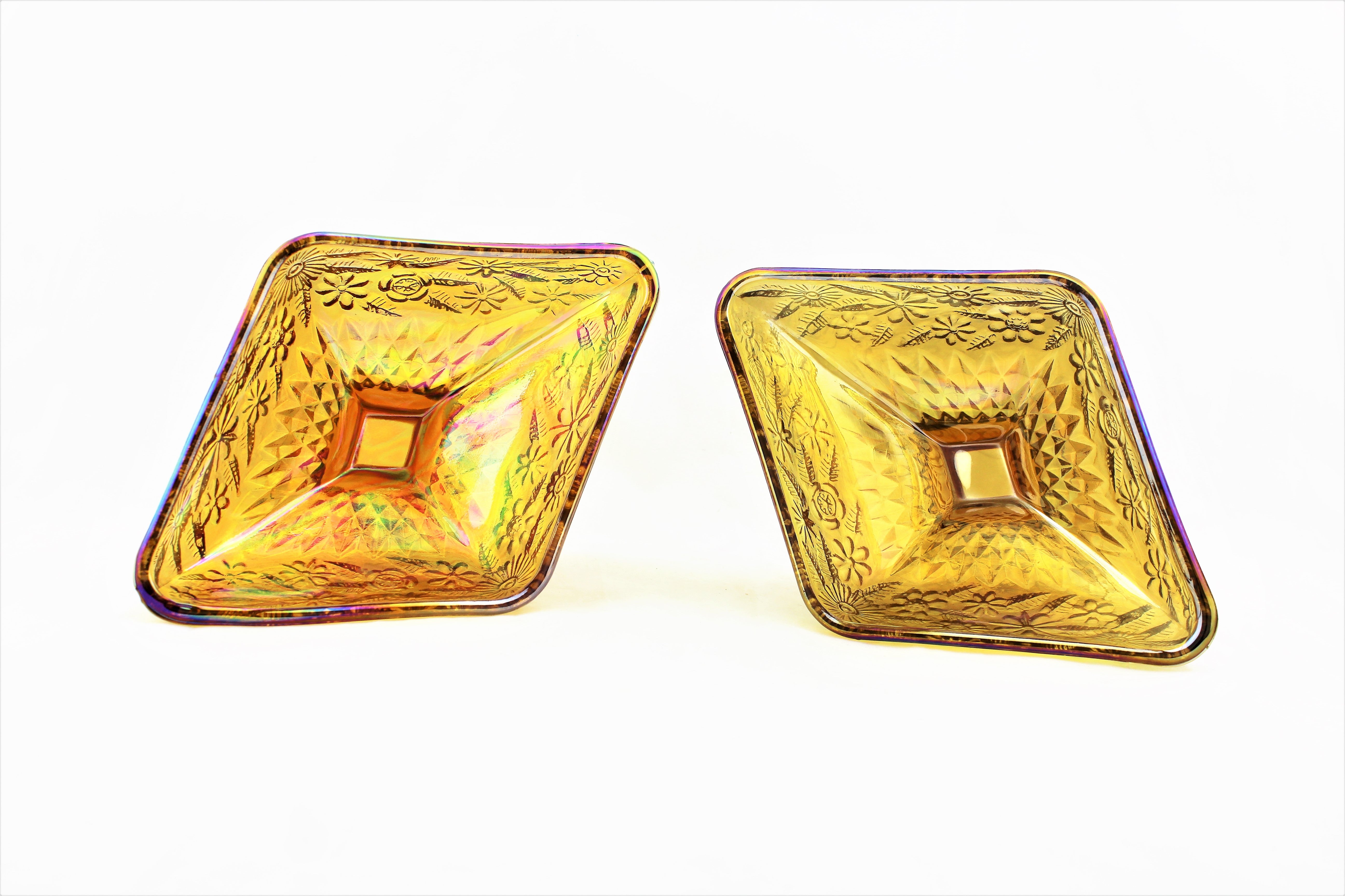 1940s Indiana Glass Ruby Gold Diamond Shaped Bowl