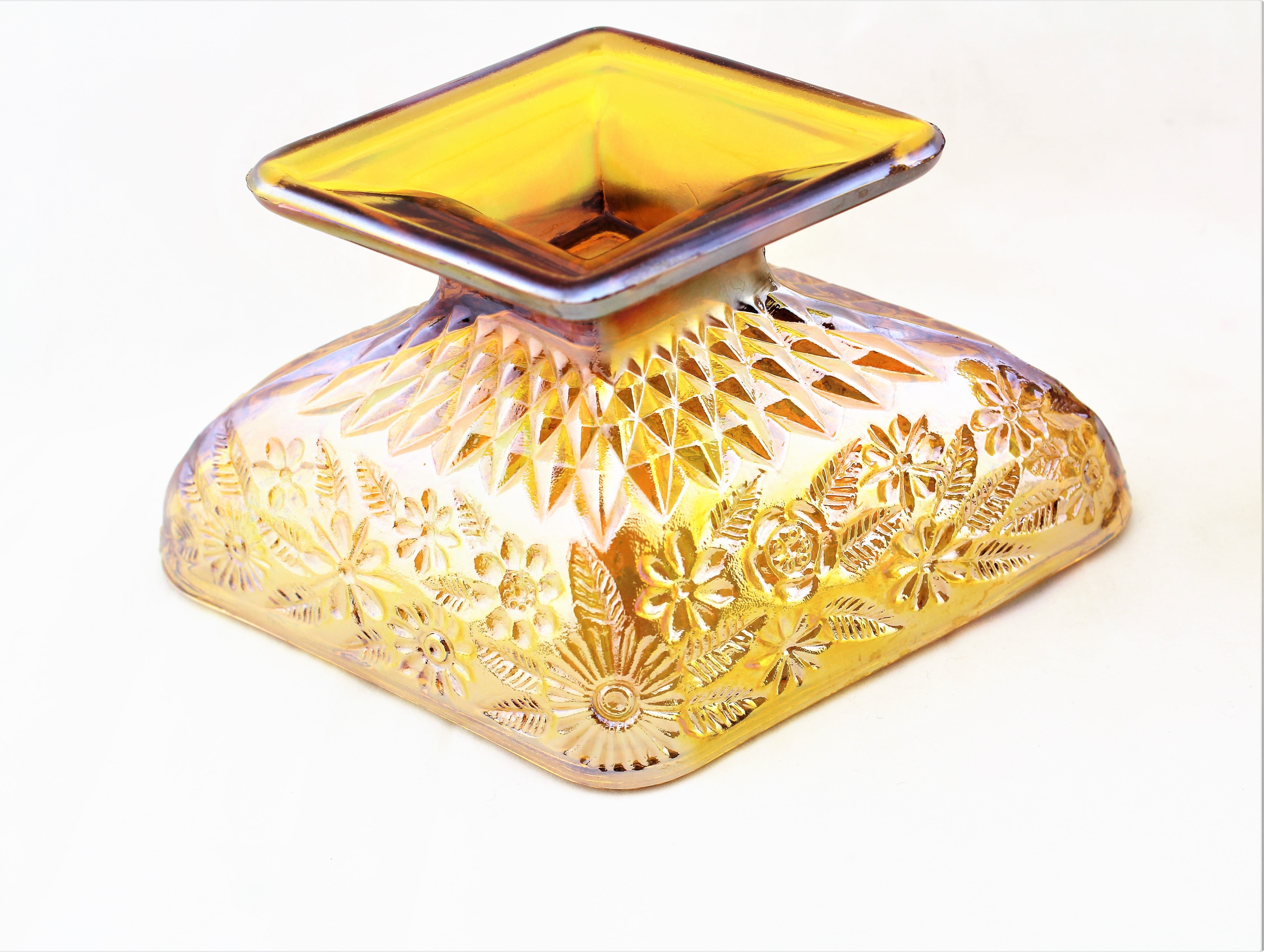 1940s Indiana Glass Ruby Gold Diamond Shaped Bowl
