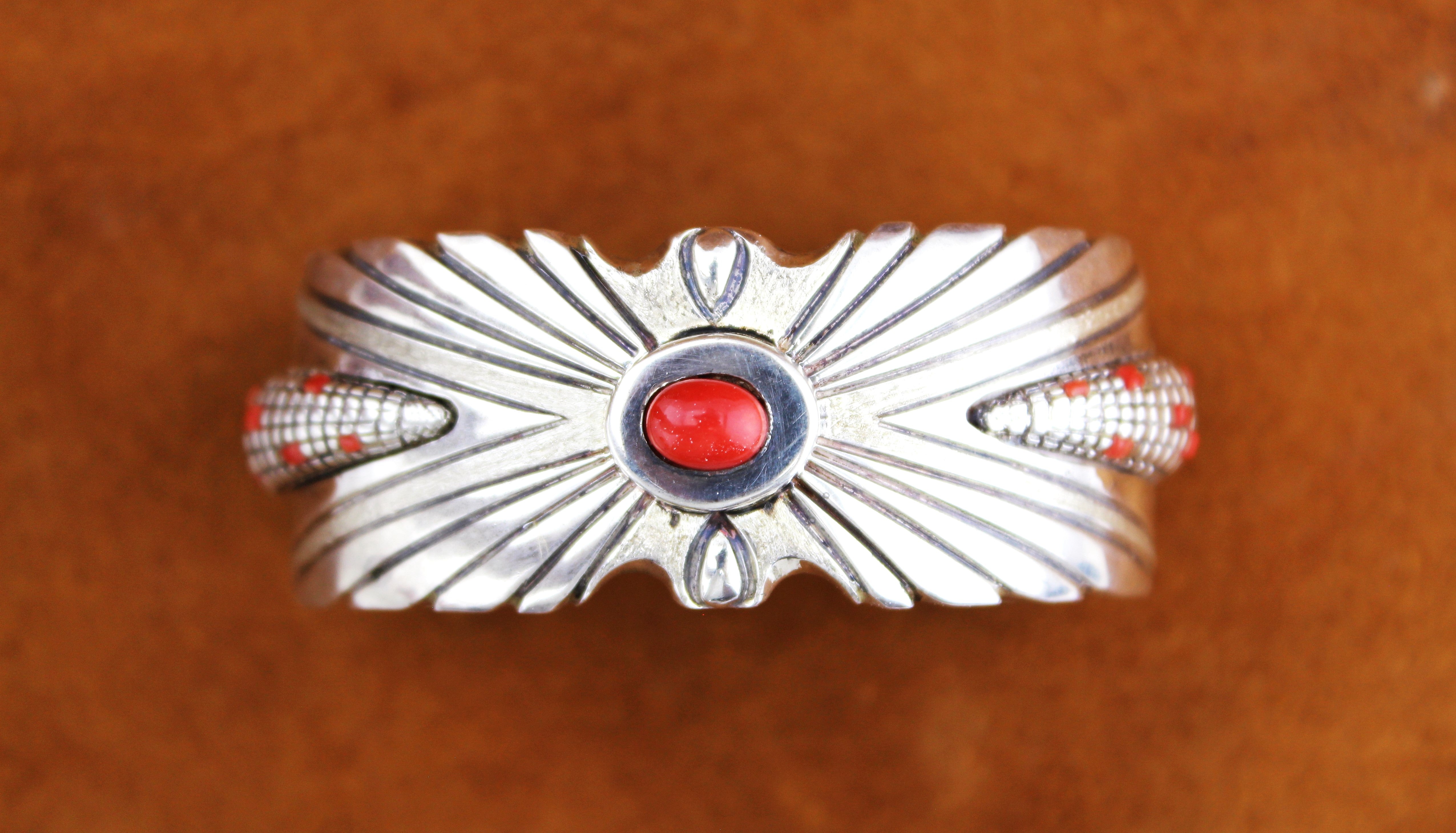 Sterling Silver and Coral Bracelet