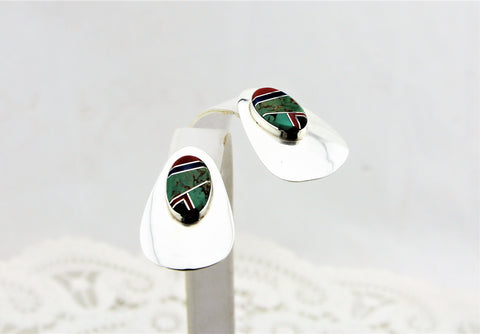Abraham Begay Sterling Silver Micro-Inlay Earrings