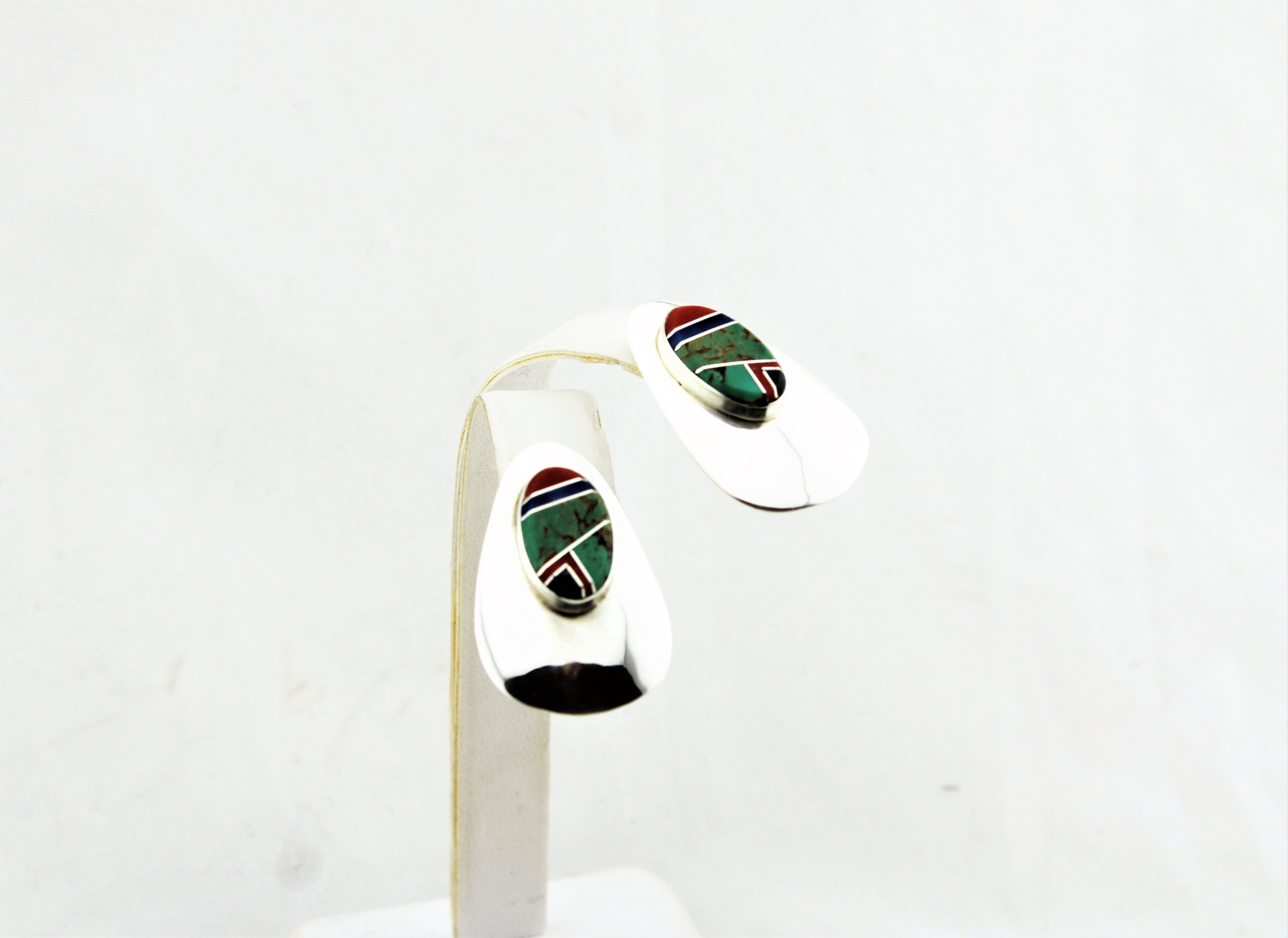 Abraham Begay Sterling Silver Micro-Inlay Earrings