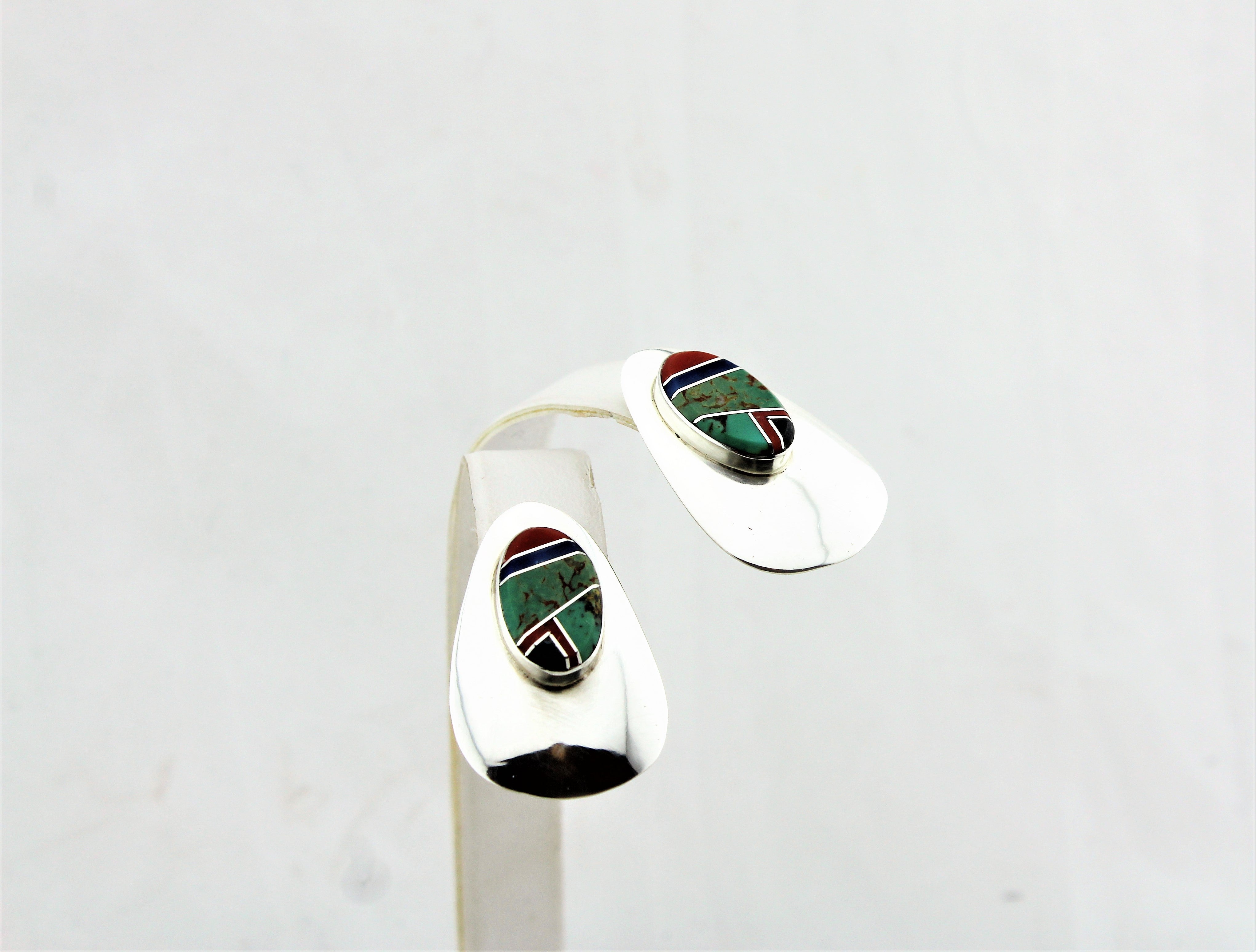 Abraham Begay Sterling Silver Micro-Inlay Earrings