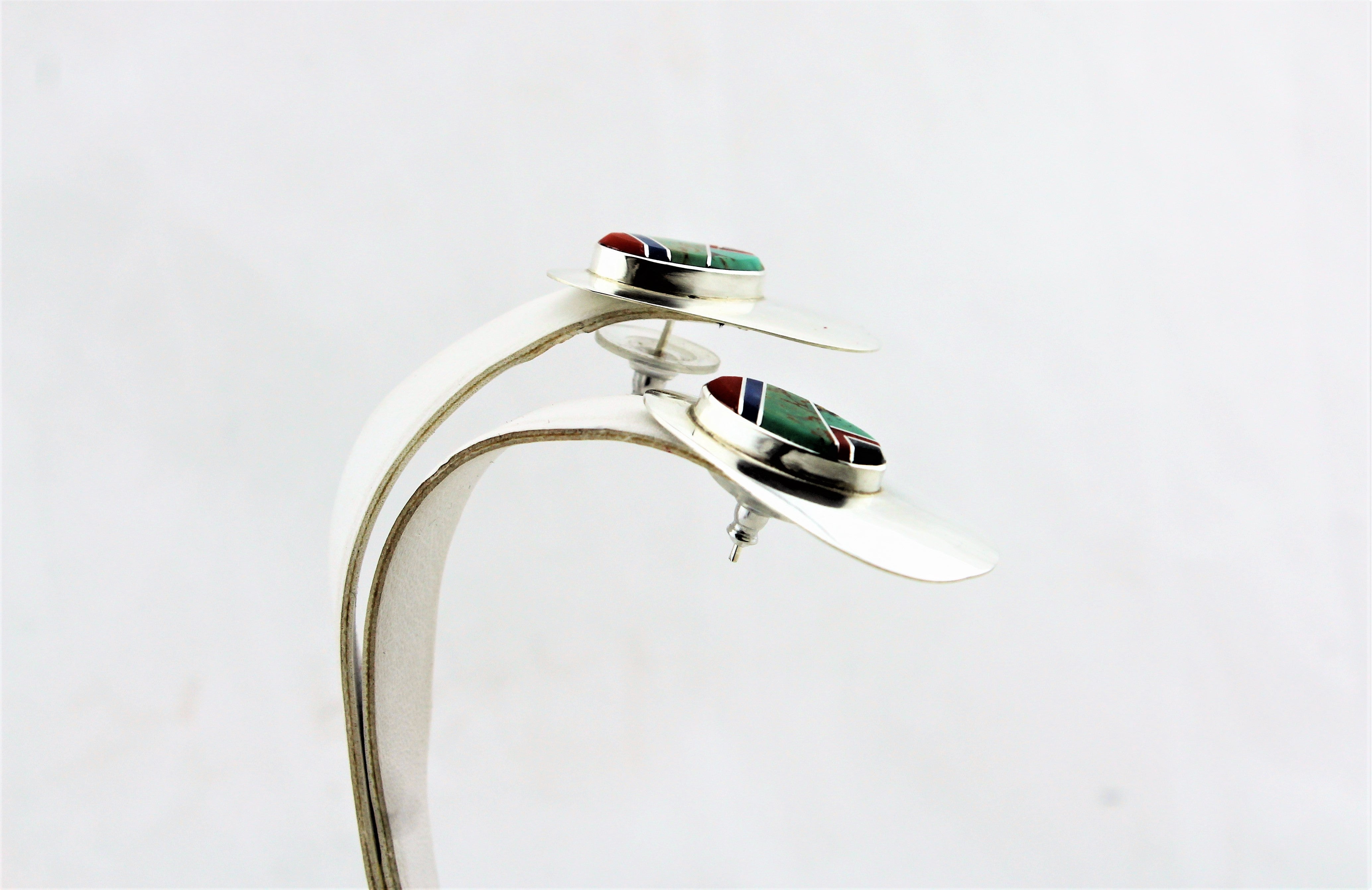 Abraham Begay Sterling Silver Micro-Inlay Earrings
