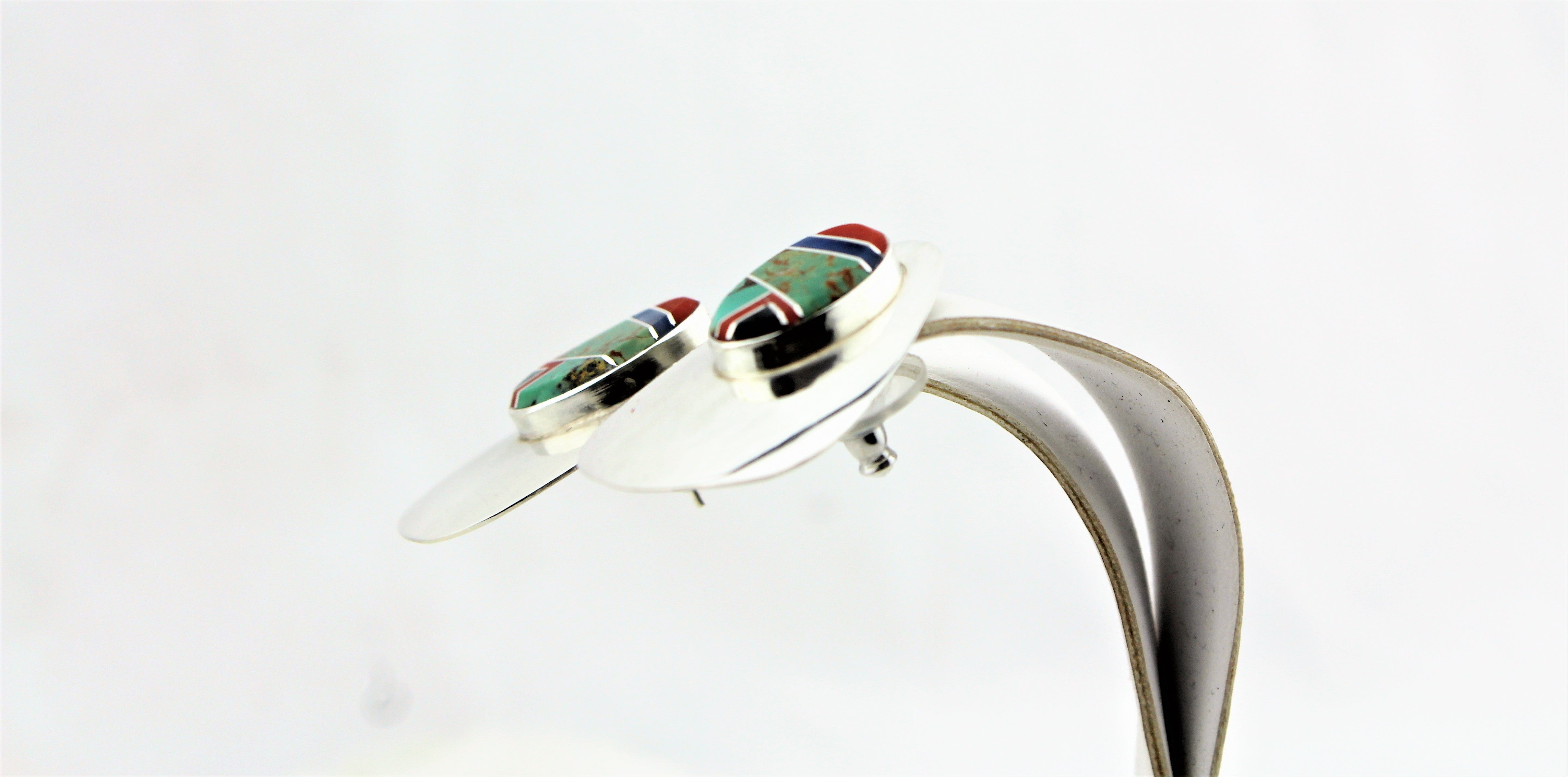 Abraham Begay Sterling Silver Micro-Inlay Earrings