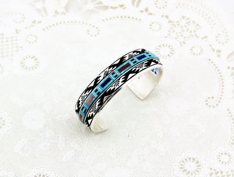 Abraham Begay Sterling Silver Micro-Inlay Bracelet