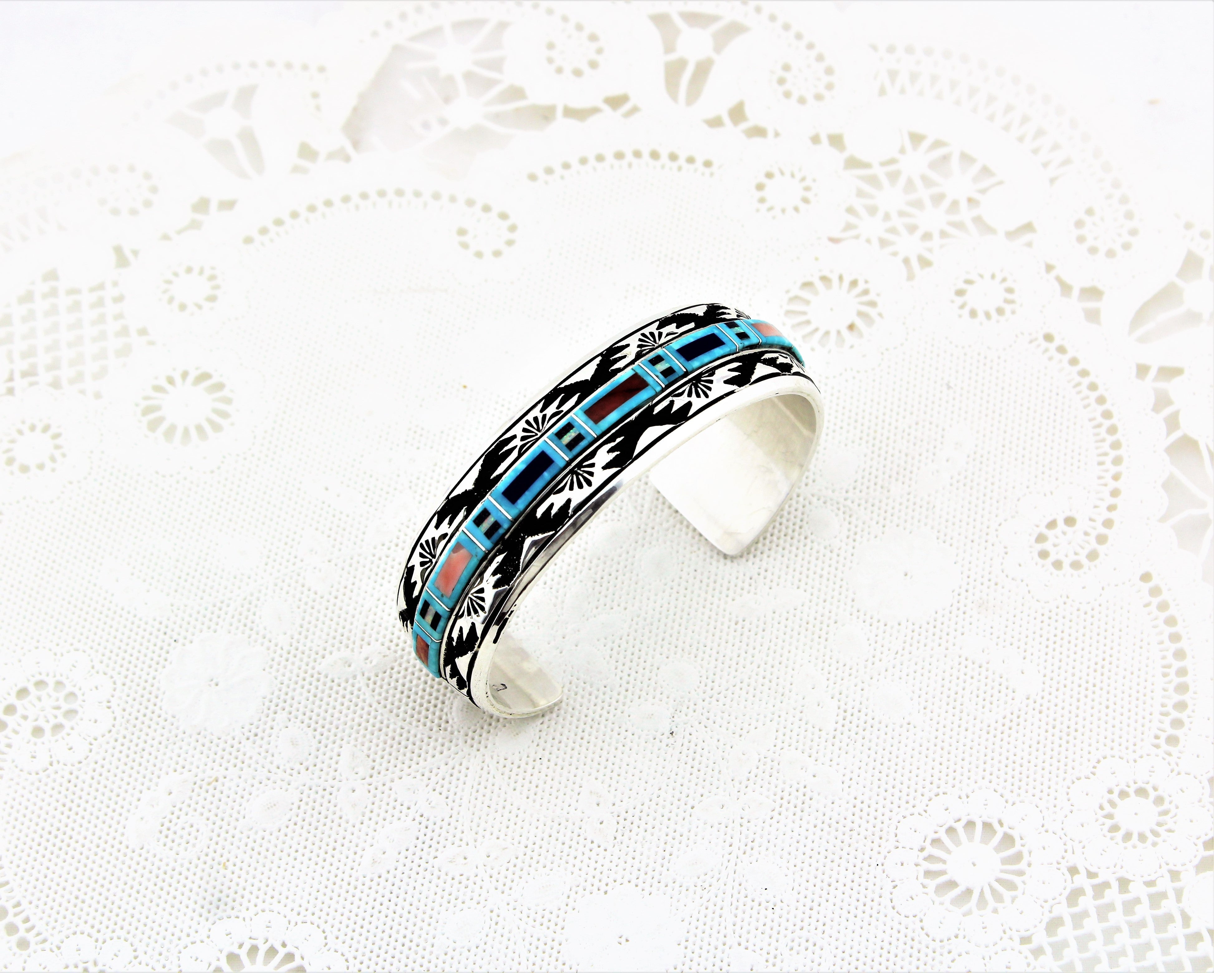 Abraham Begay Sterling Silver Micro-Inlay Bracelet