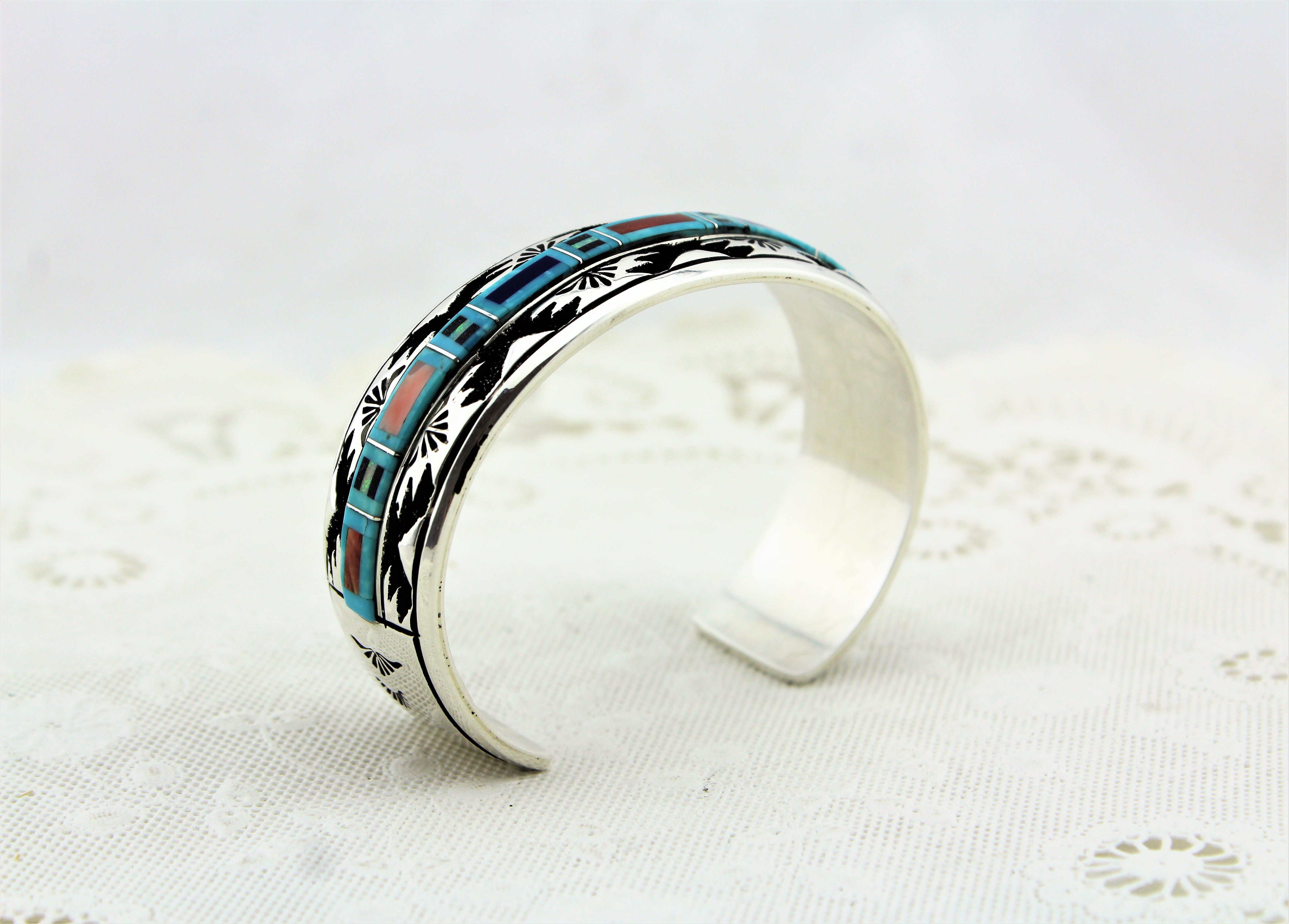 Abraham Begay Sterling Silver Micro-Inlay Bracelet