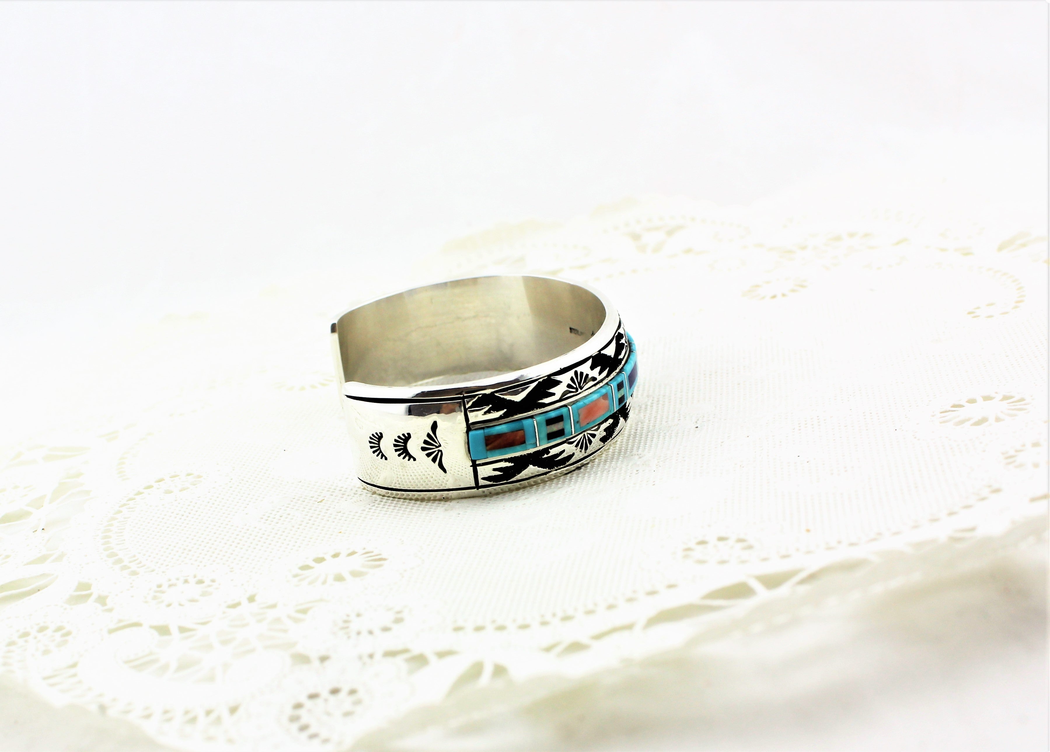 Abraham Begay Sterling Silver Micro-Inlay Bracelet