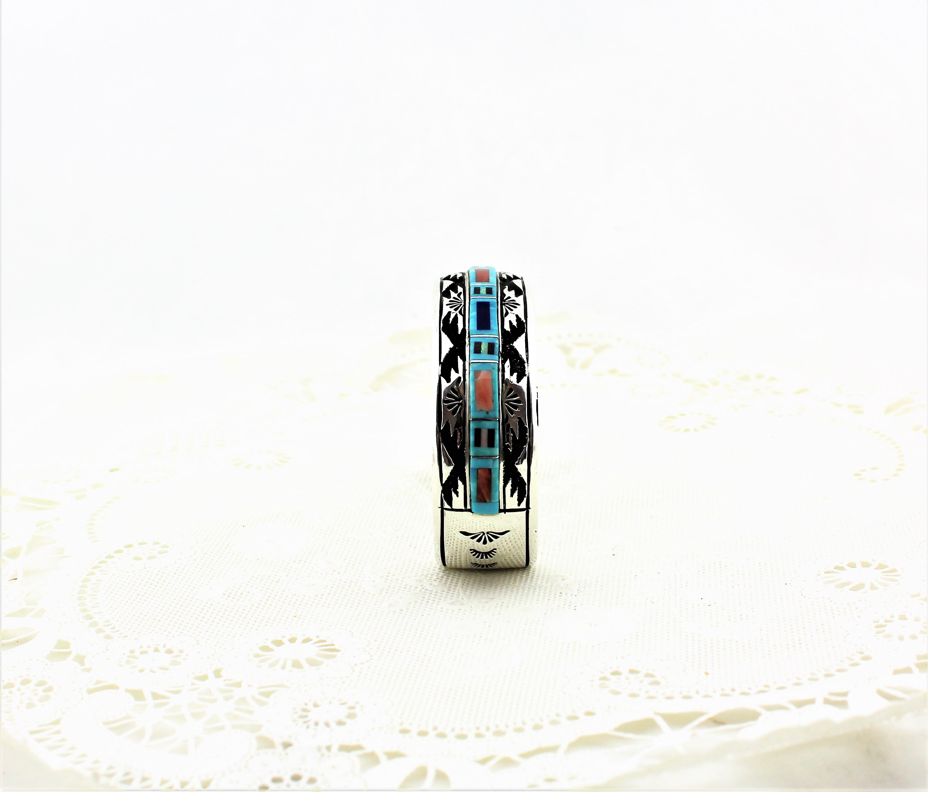 Abraham Begay Sterling Silver Micro-Inlay Bracelet