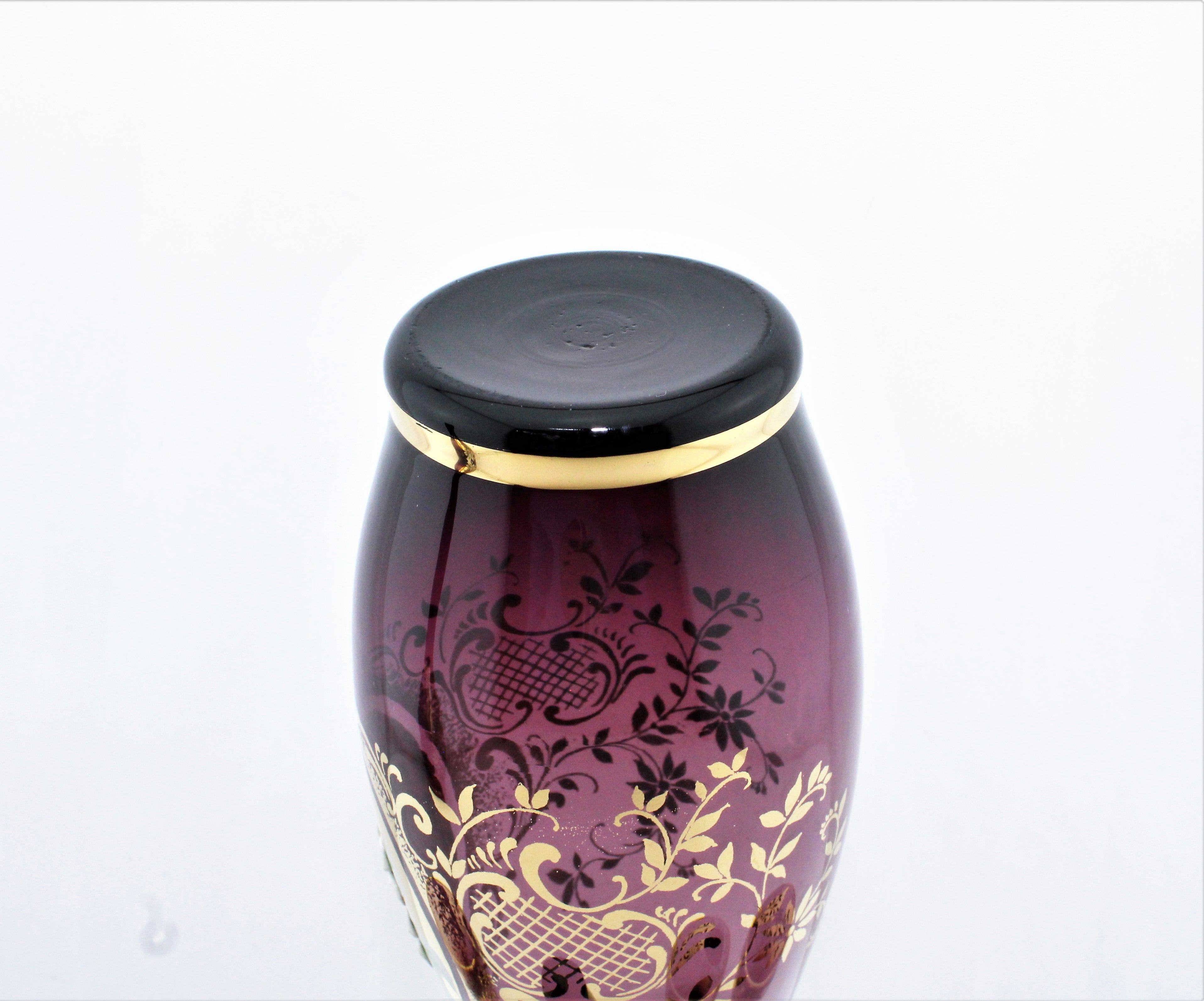 Bohemian Amethyst Glass High Enamel Decanter Set