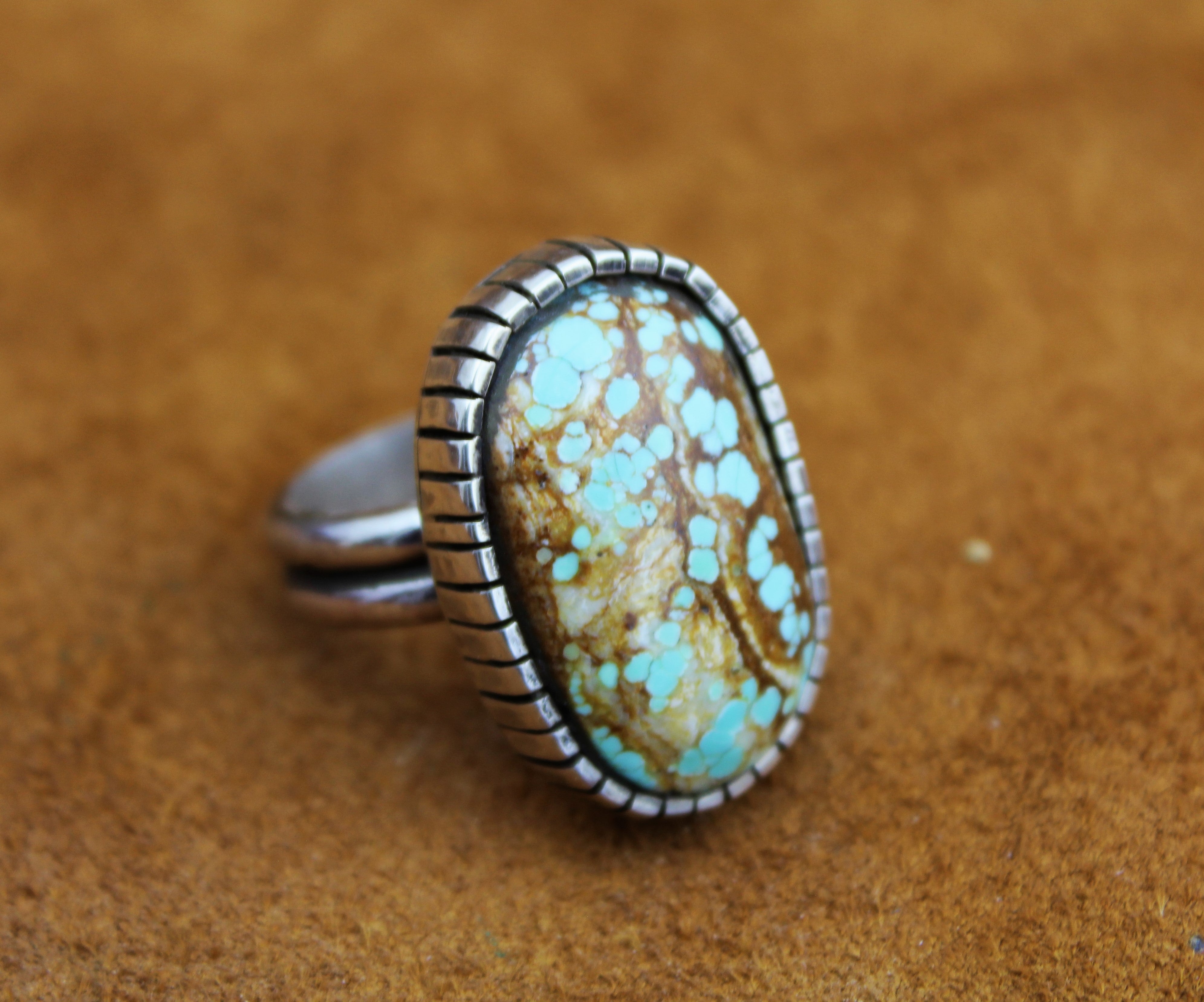 Merlin James Sterling Number 8 Turquoise Ring