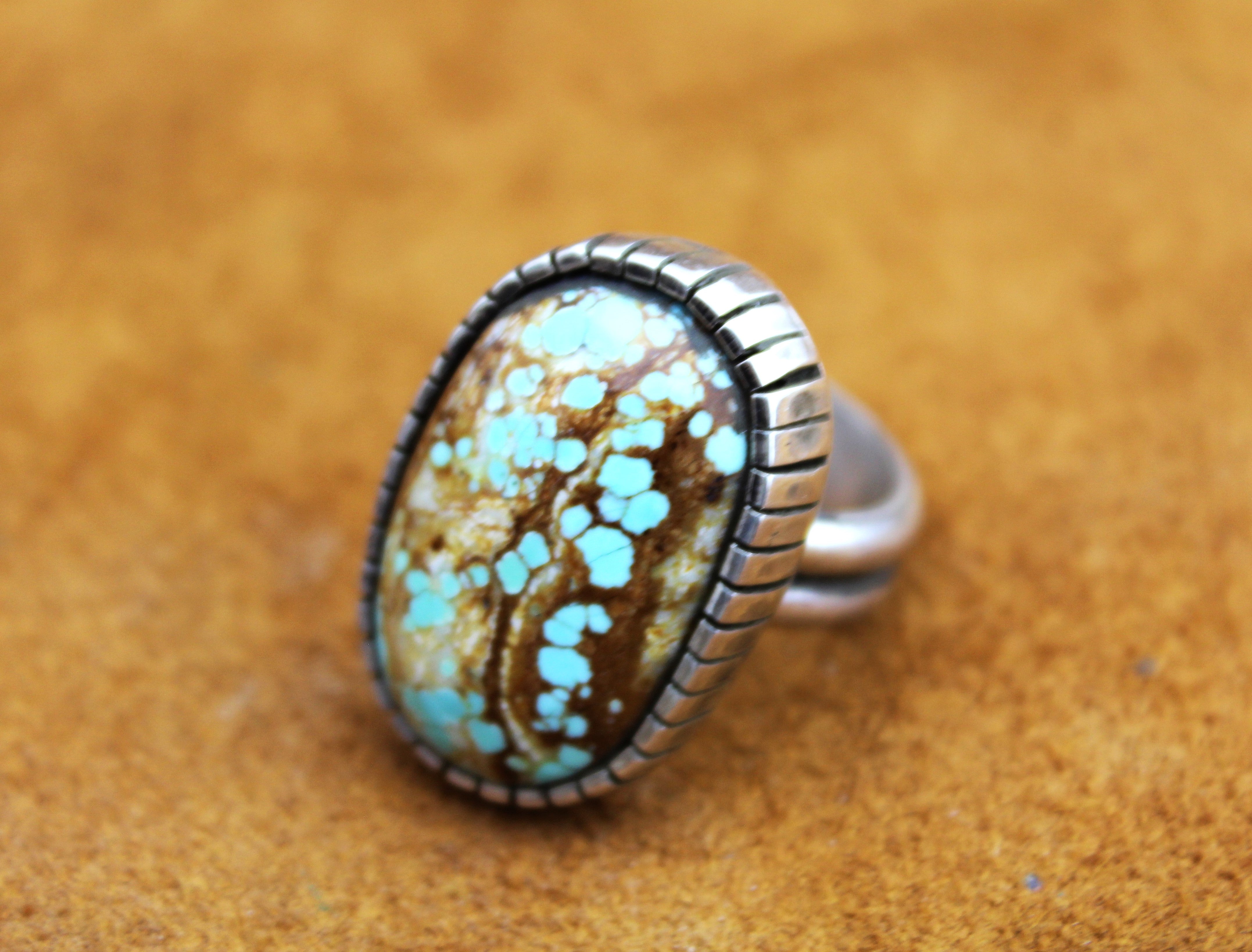 Merlin James Sterling Number 8 Turquoise Ring