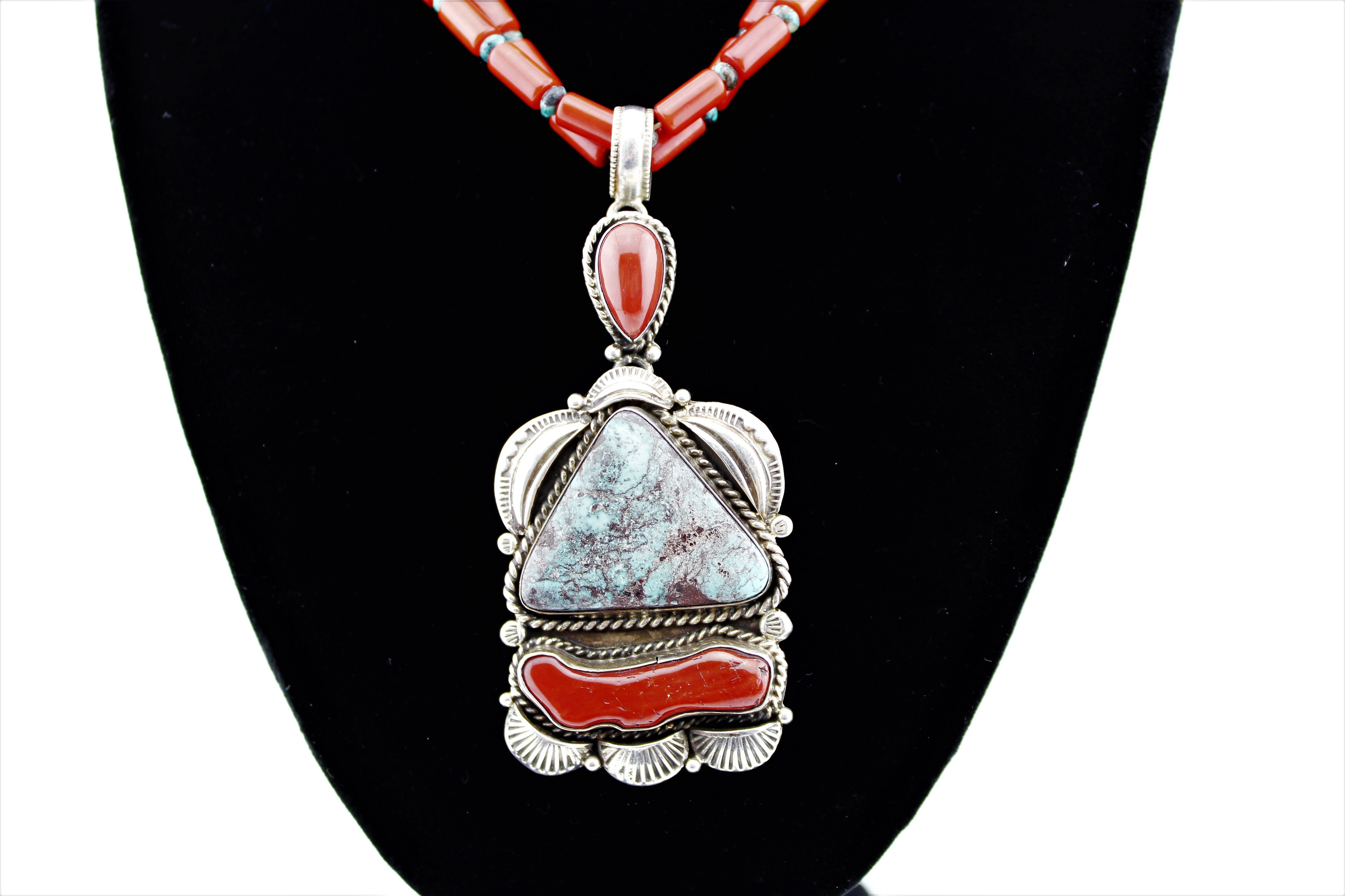 Ernie Northrup Sterling Silver and Double Strand Coral Necklace