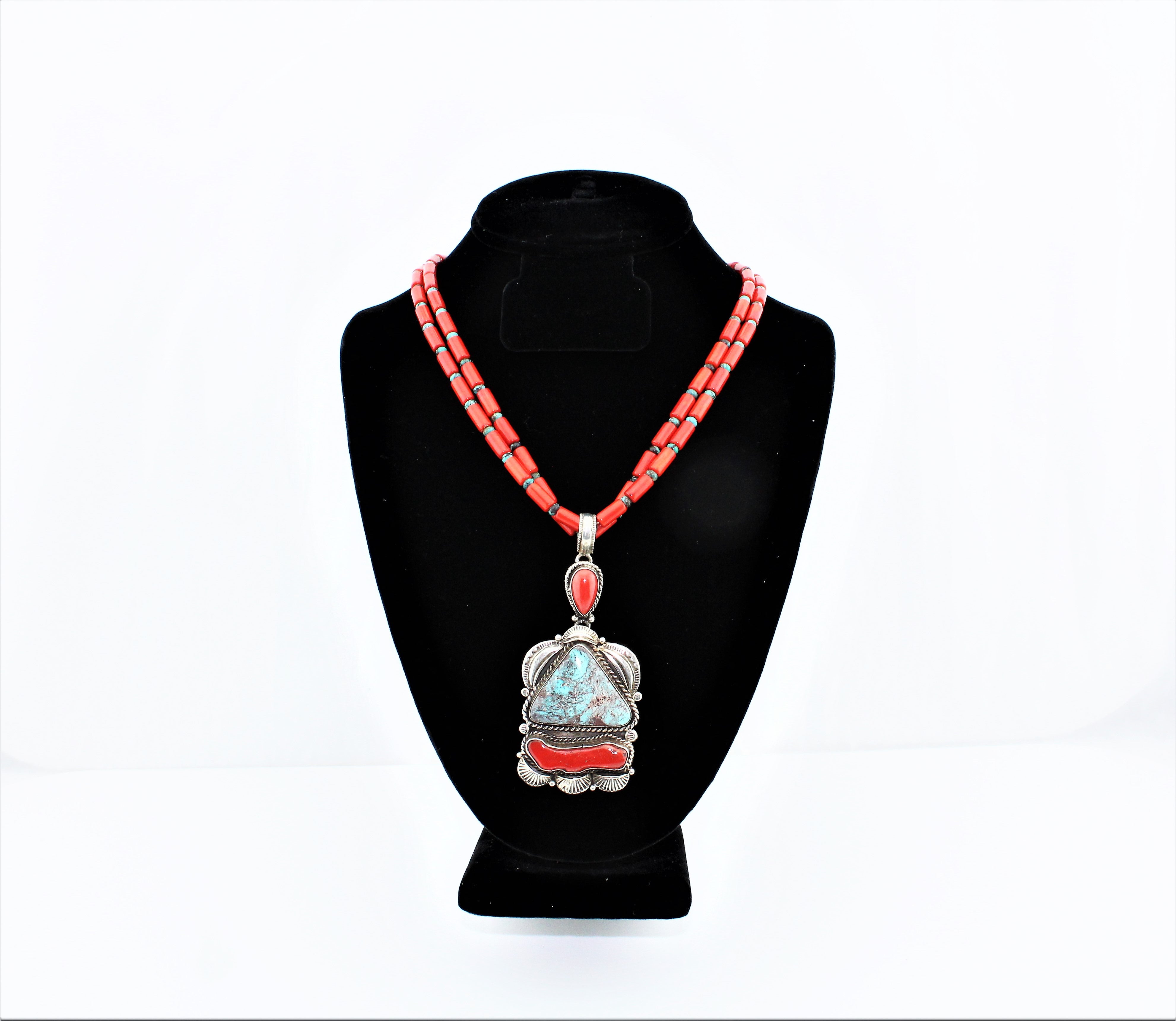 Ernie Northrup Sterling Silver and Double Strand Coral Necklace