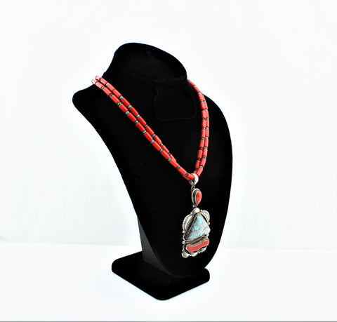 Ernie Northrup Sterling Silver and Double Strand Coral Necklace