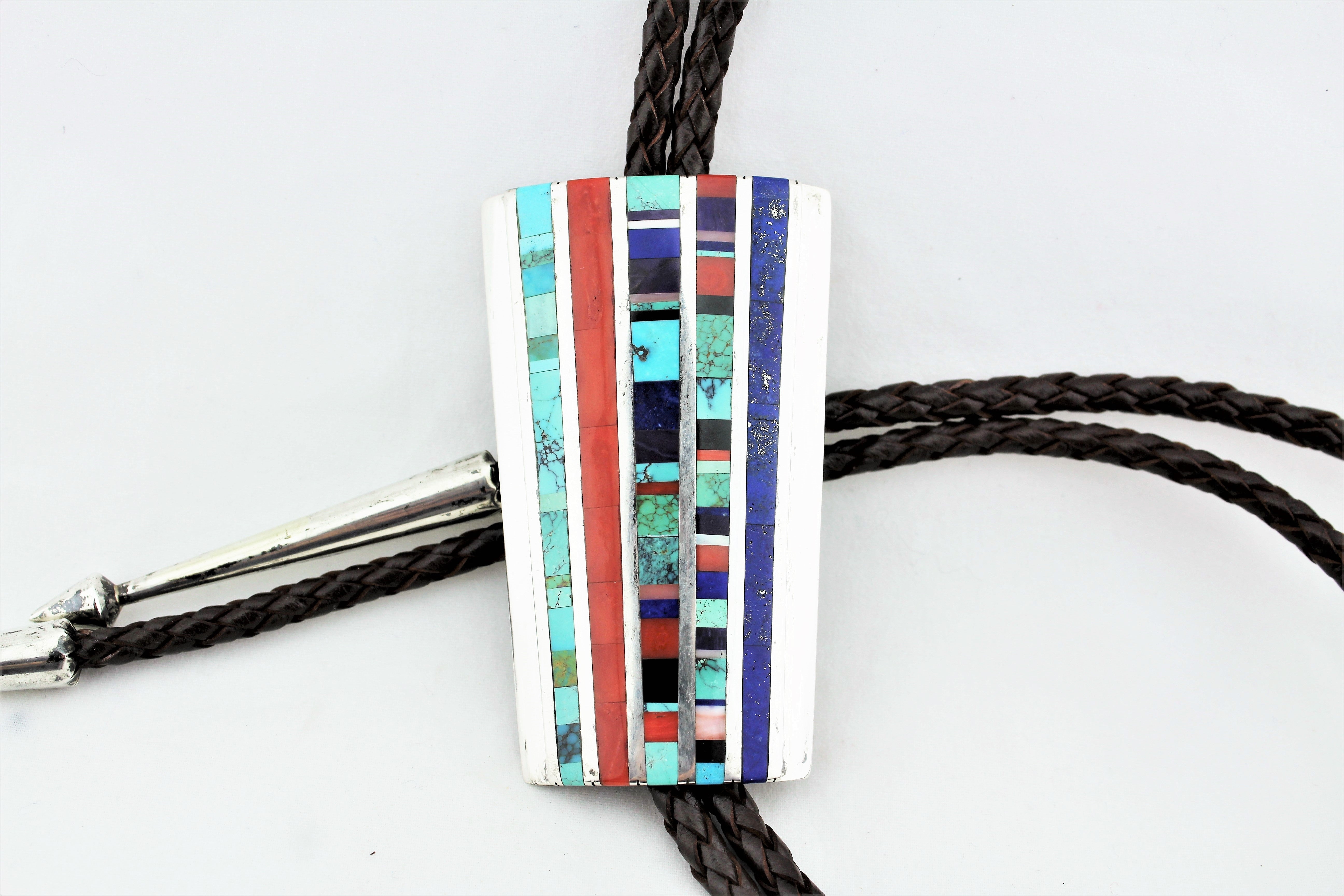 Navajo Sterling Silver Inlay Bolo Tie