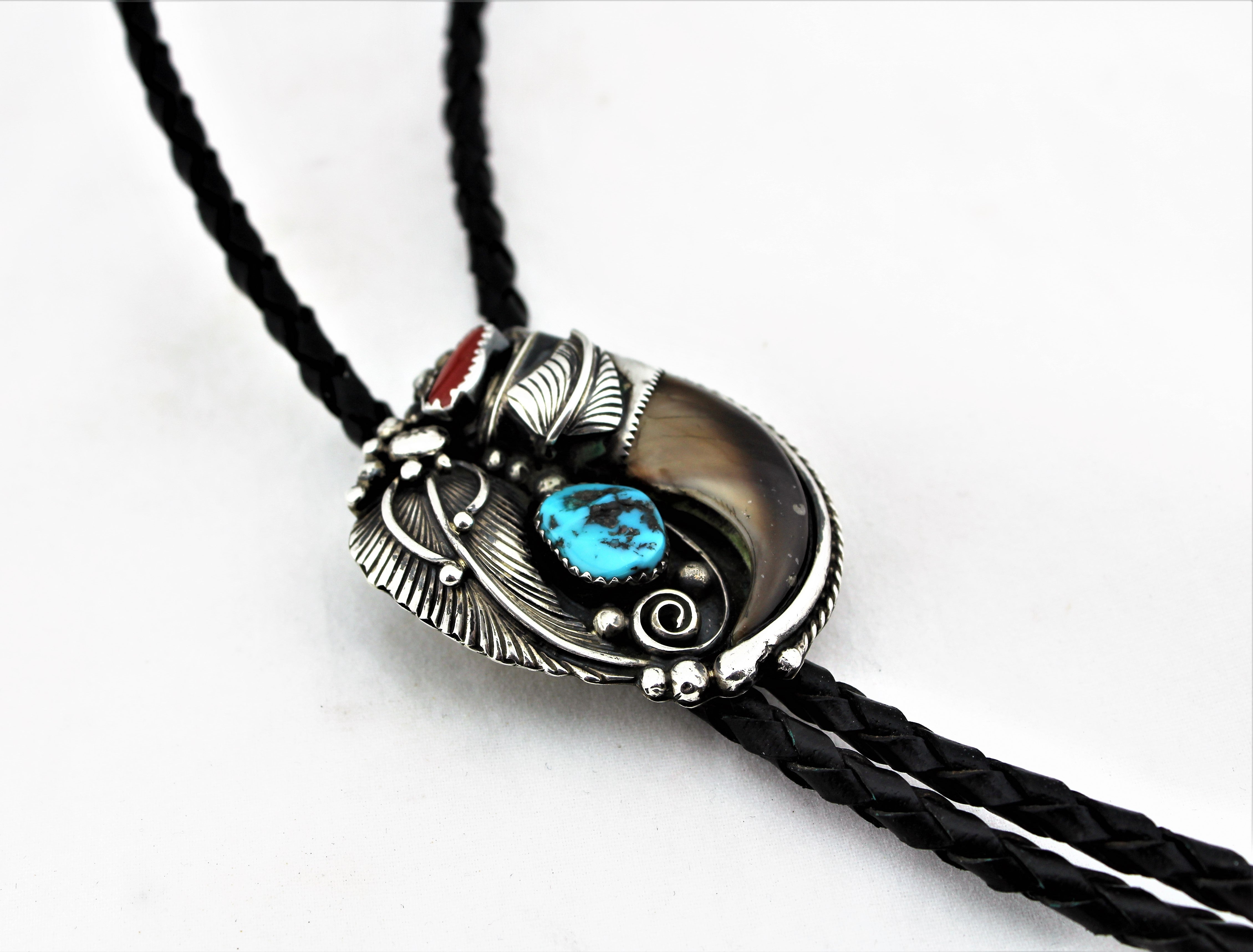 Sterling Silver and Bear Claw Bolo Tie