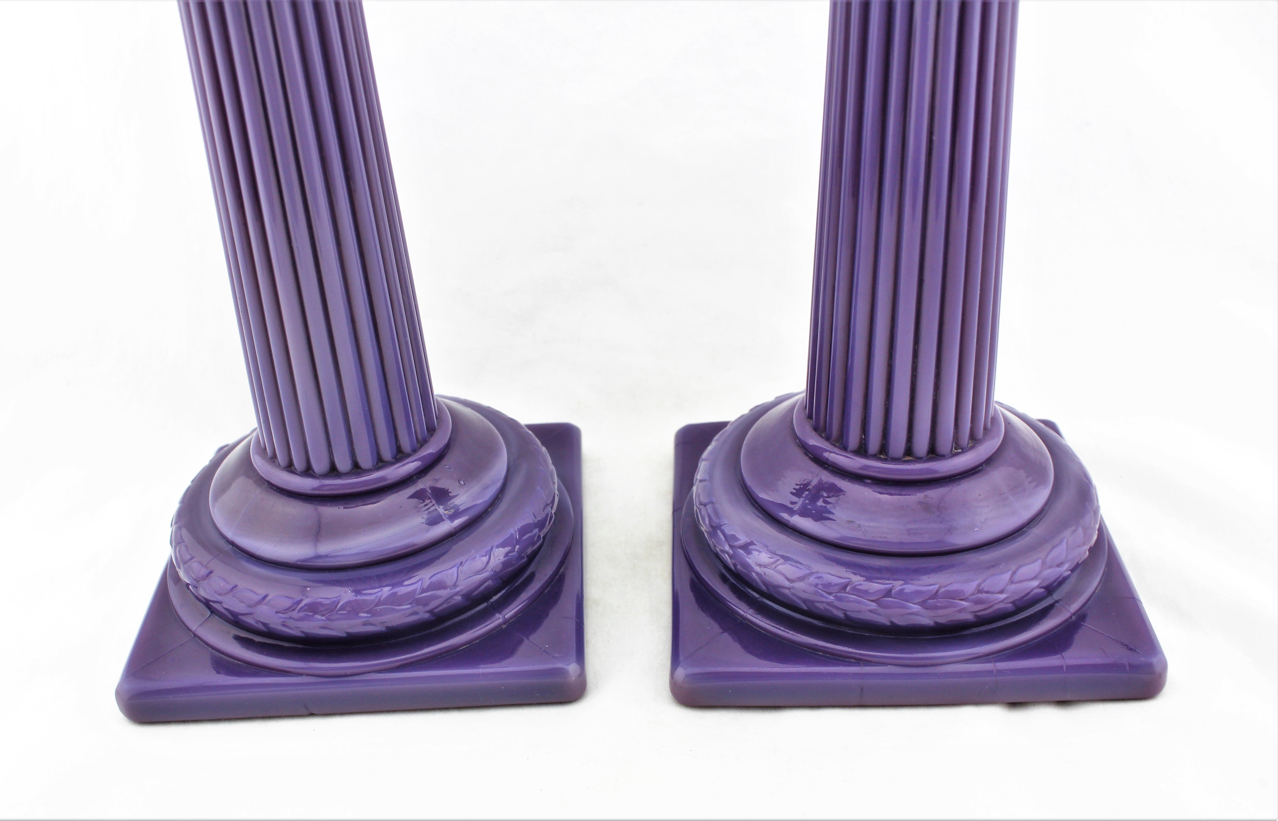 1920s Cambridge Helio Doric Column Candlestick Pair