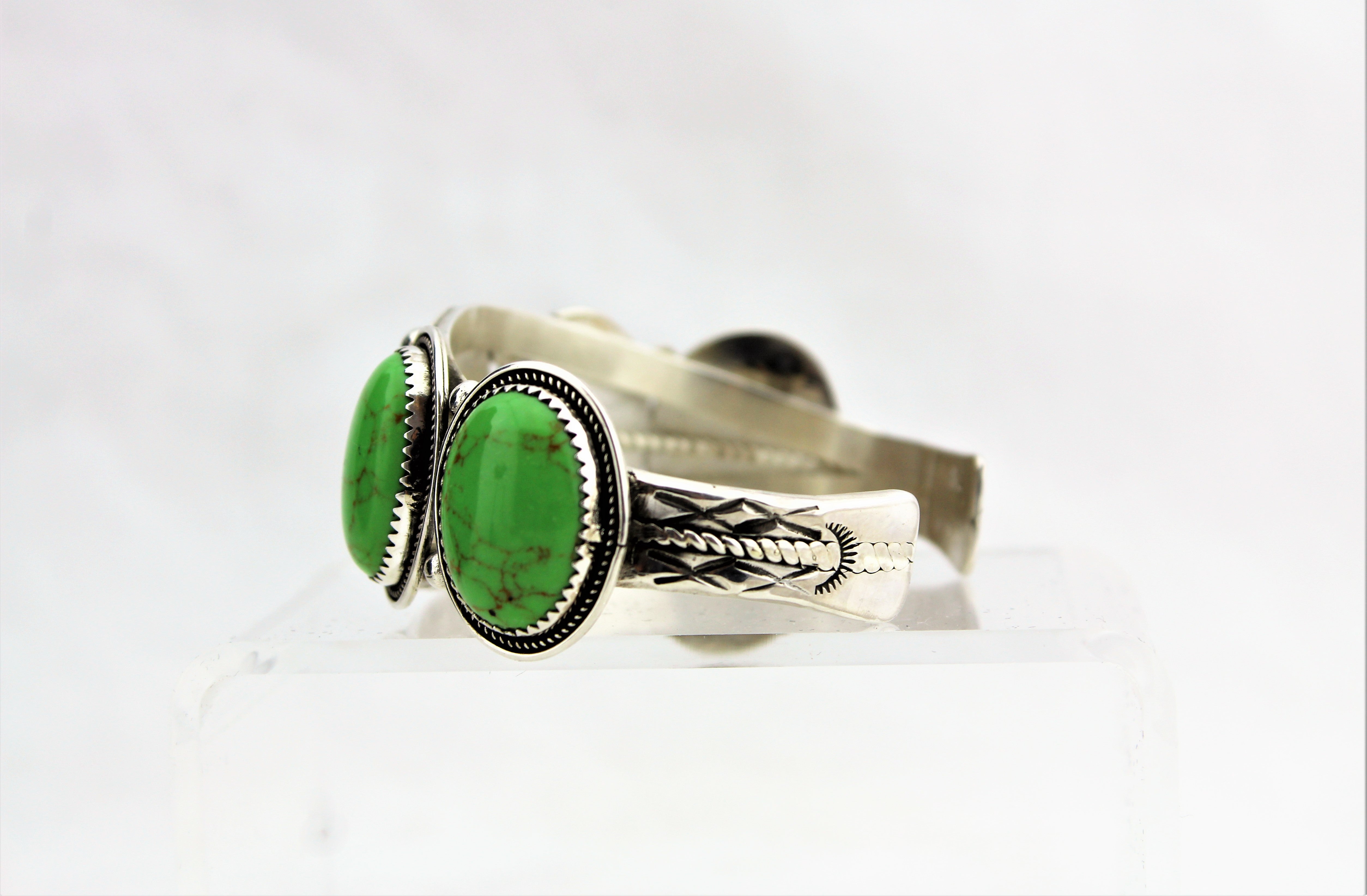 Sterling Silver and Green Turquoise Bracelet