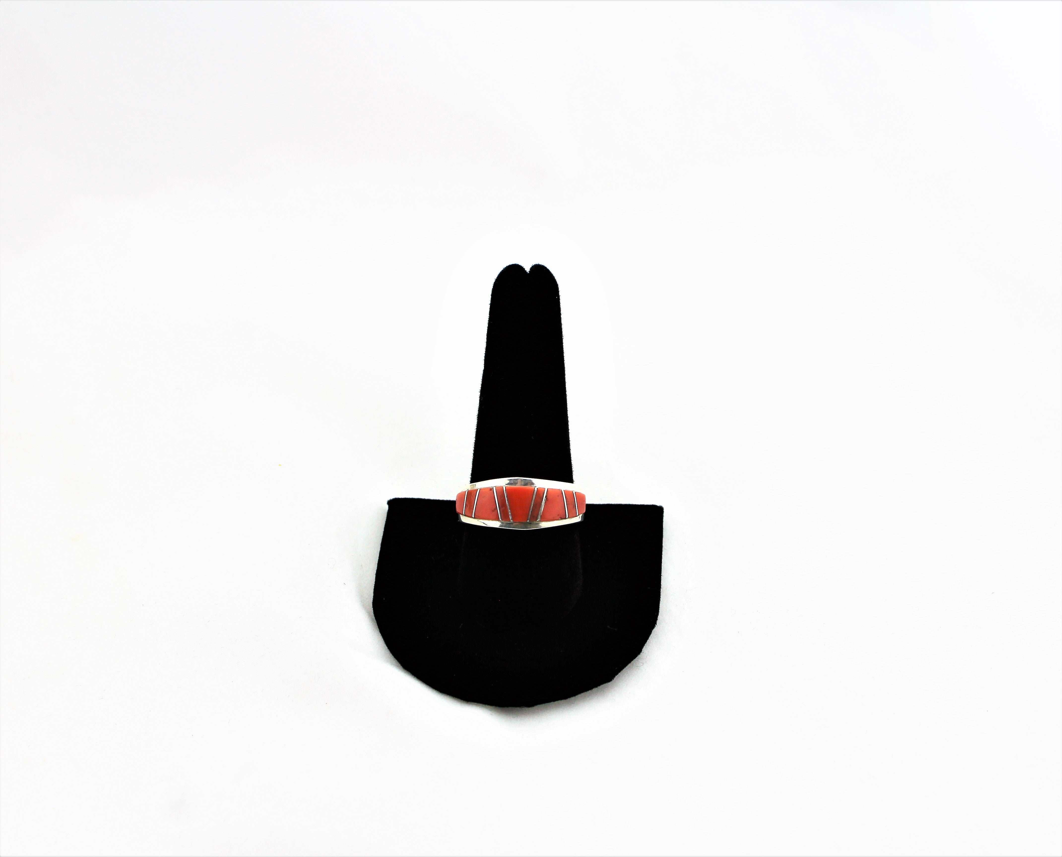 Abraham Begay Sterling Silver Coral Ring