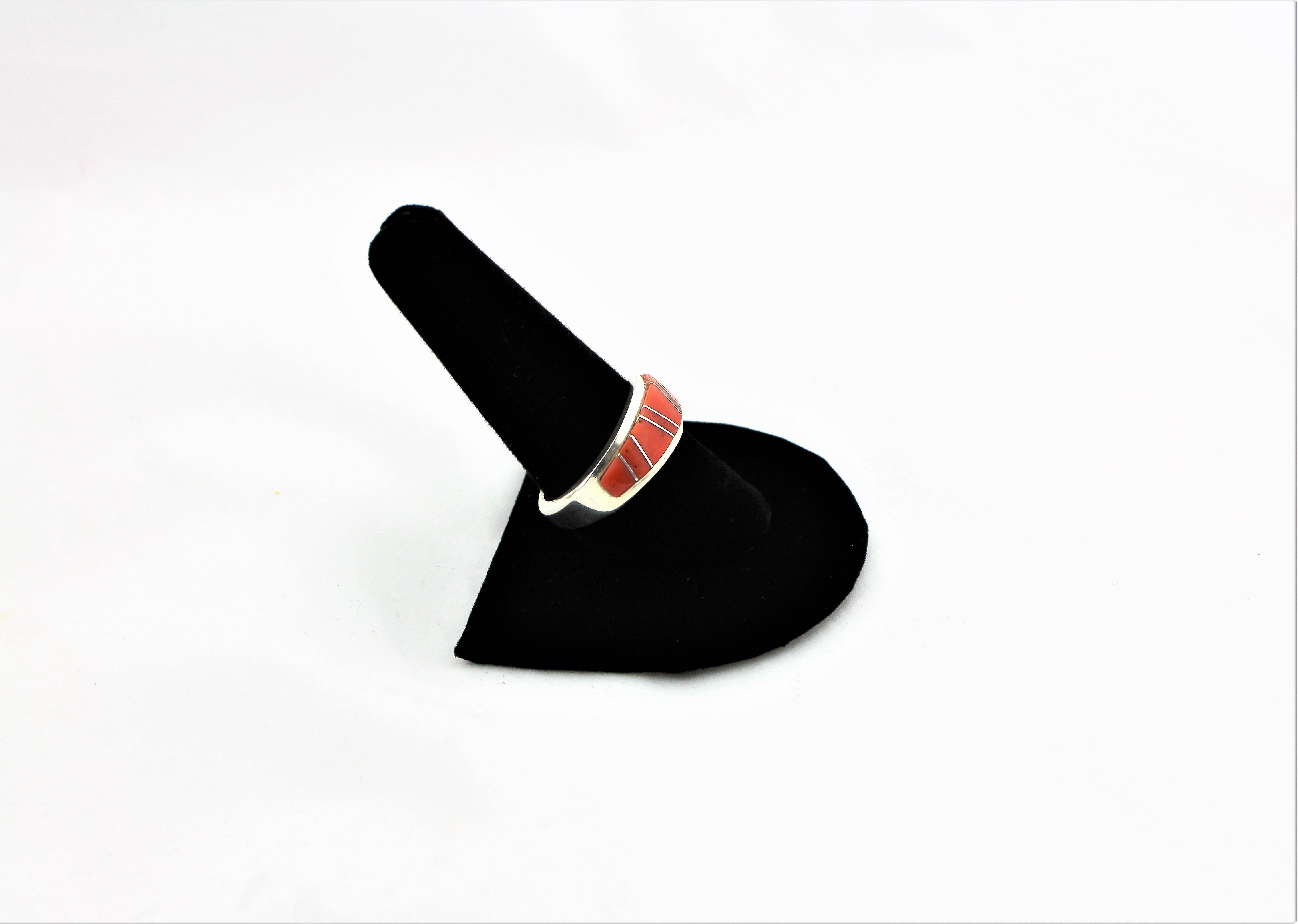 Abraham Begay Sterling Silver Coral Ring