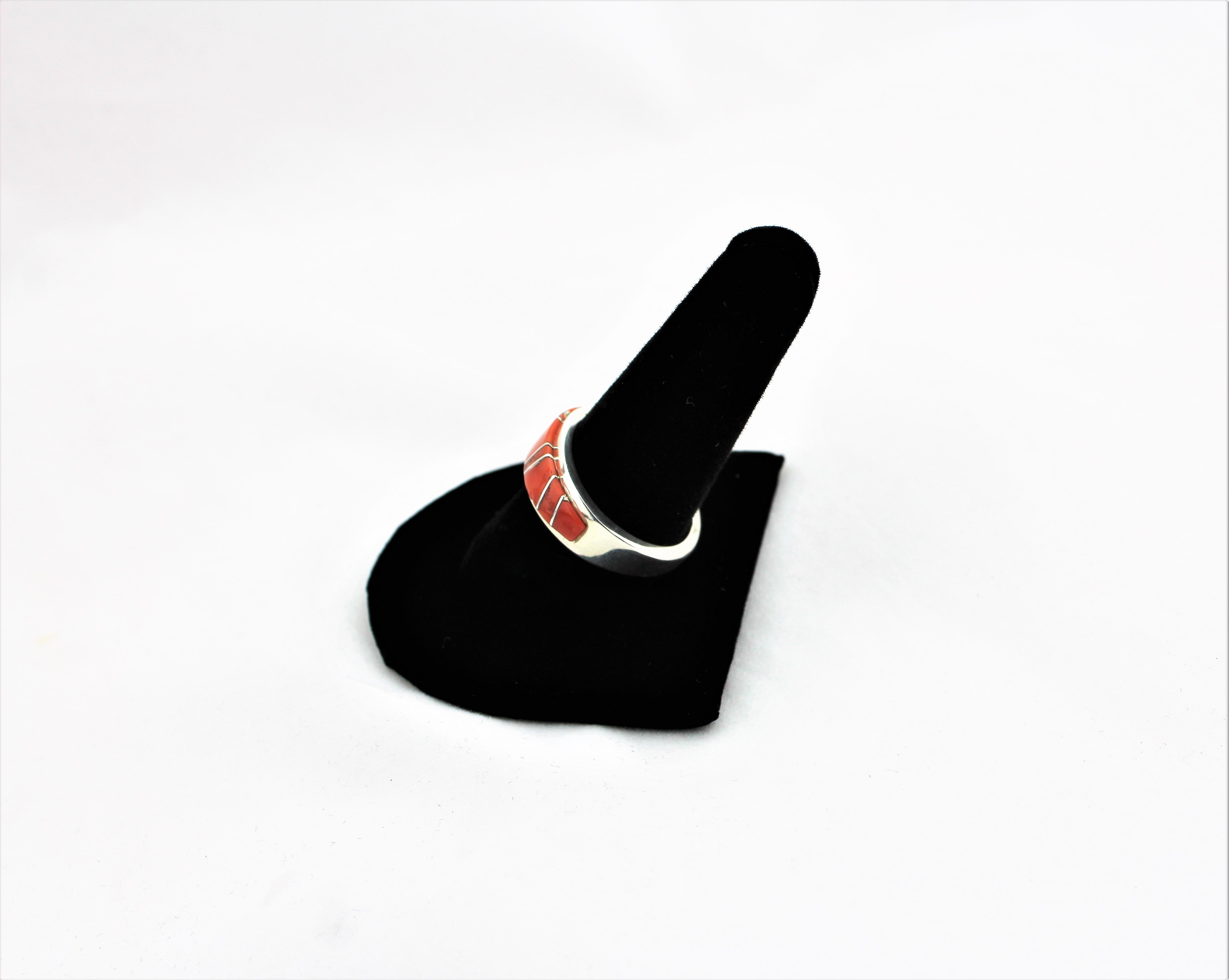 Abraham Begay Sterling Silver Coral Ring