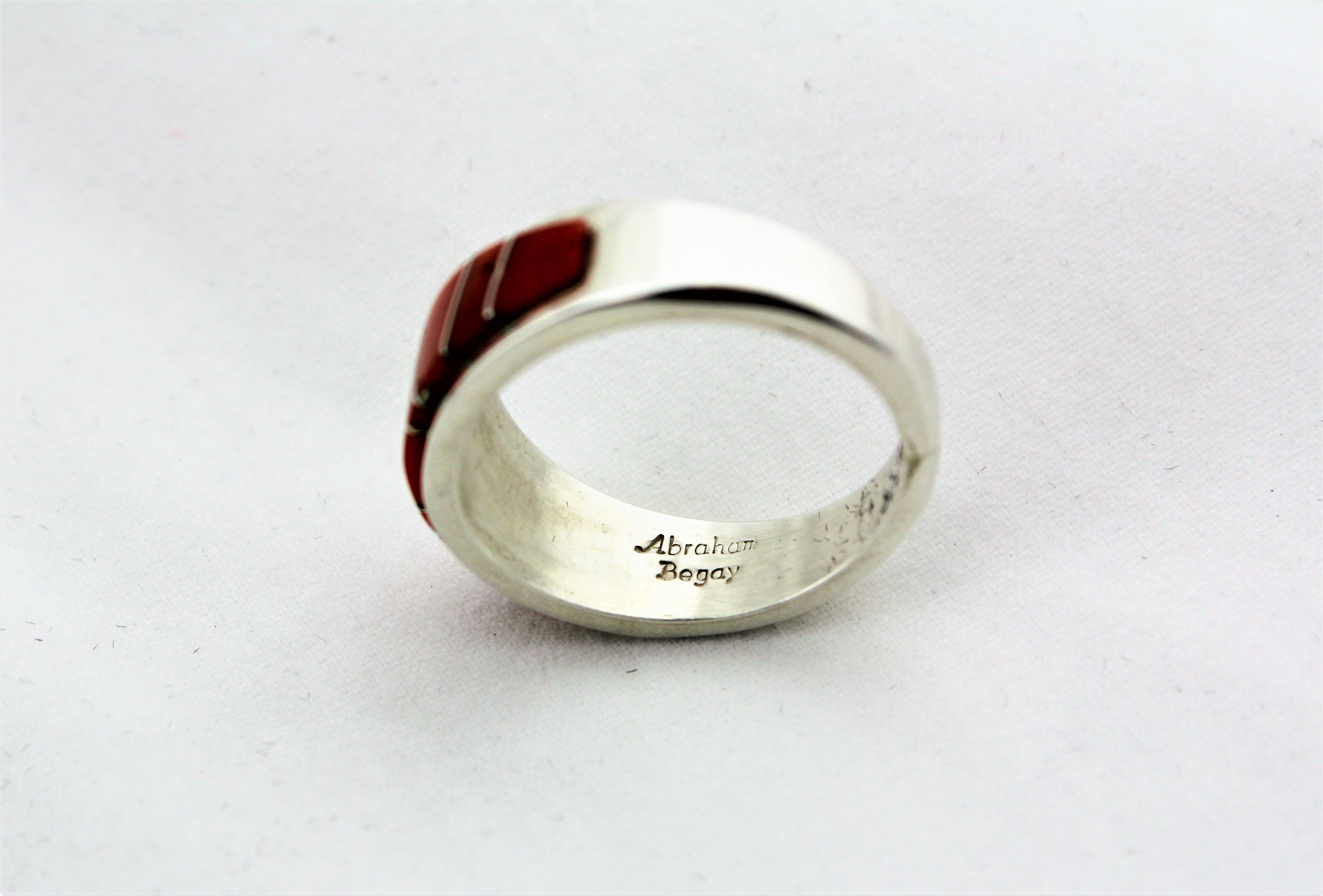 Abraham Begay Sterling Silver Coral Ring